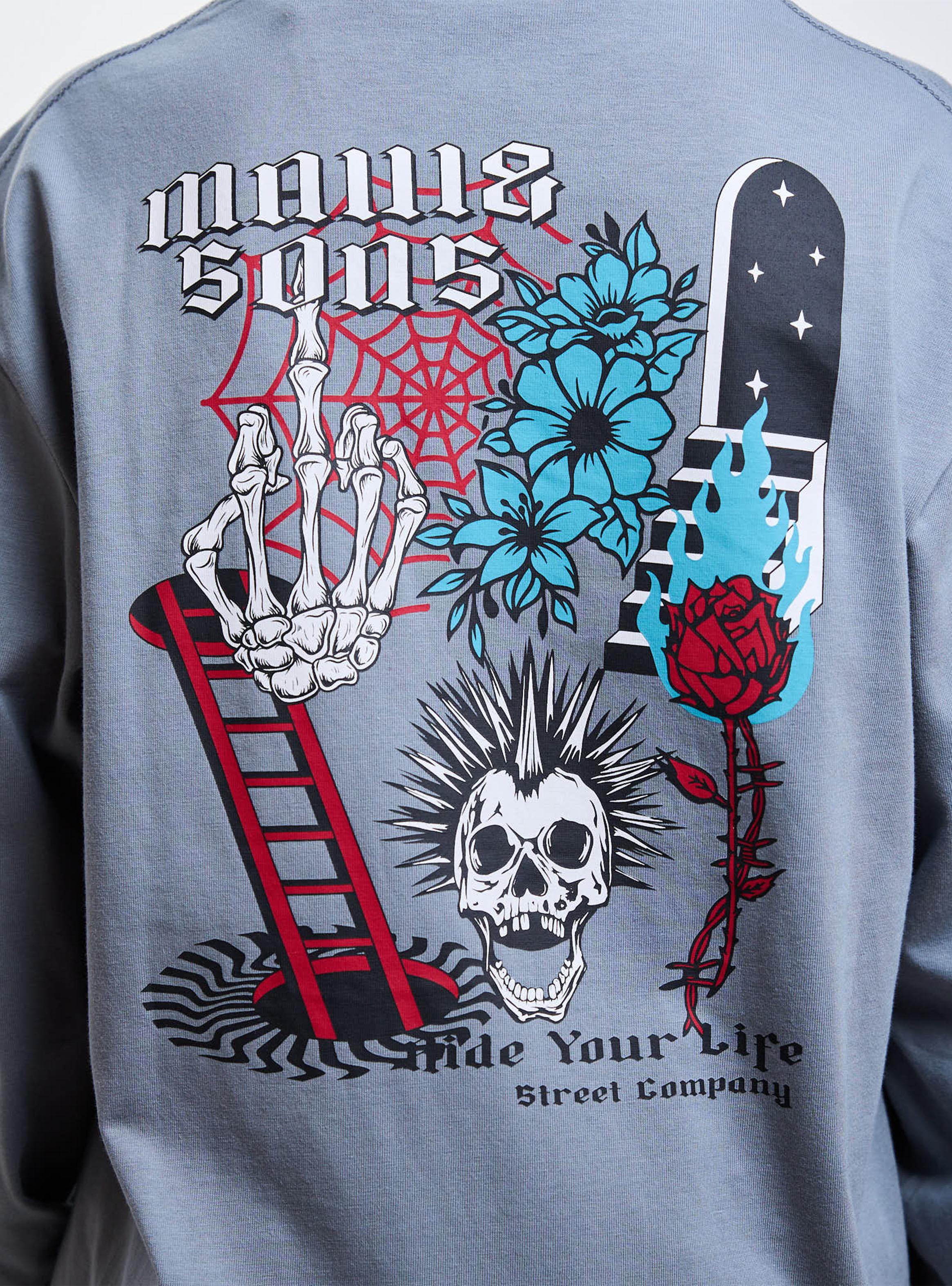 Polera Manga Larga Estampado Punk Skull Espalda-4
