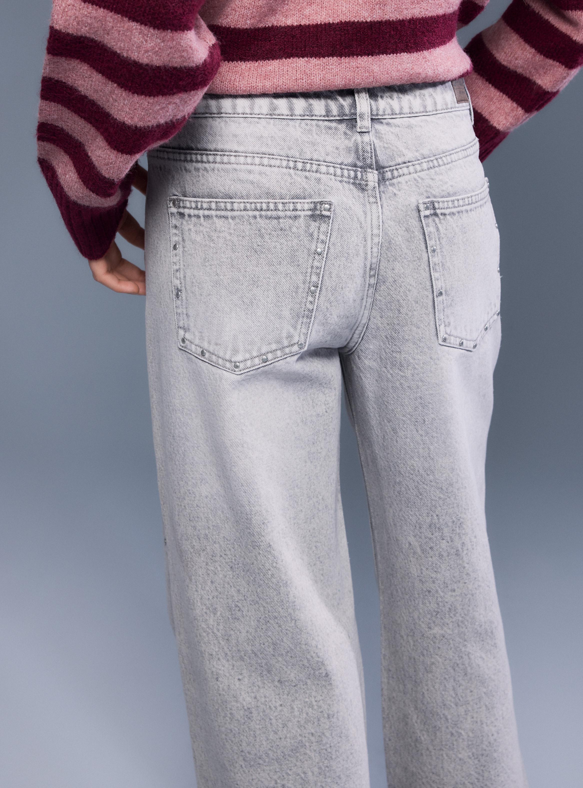 Jeans Straight Tiro Medio con Bordado de Estrellas y Tachas-3