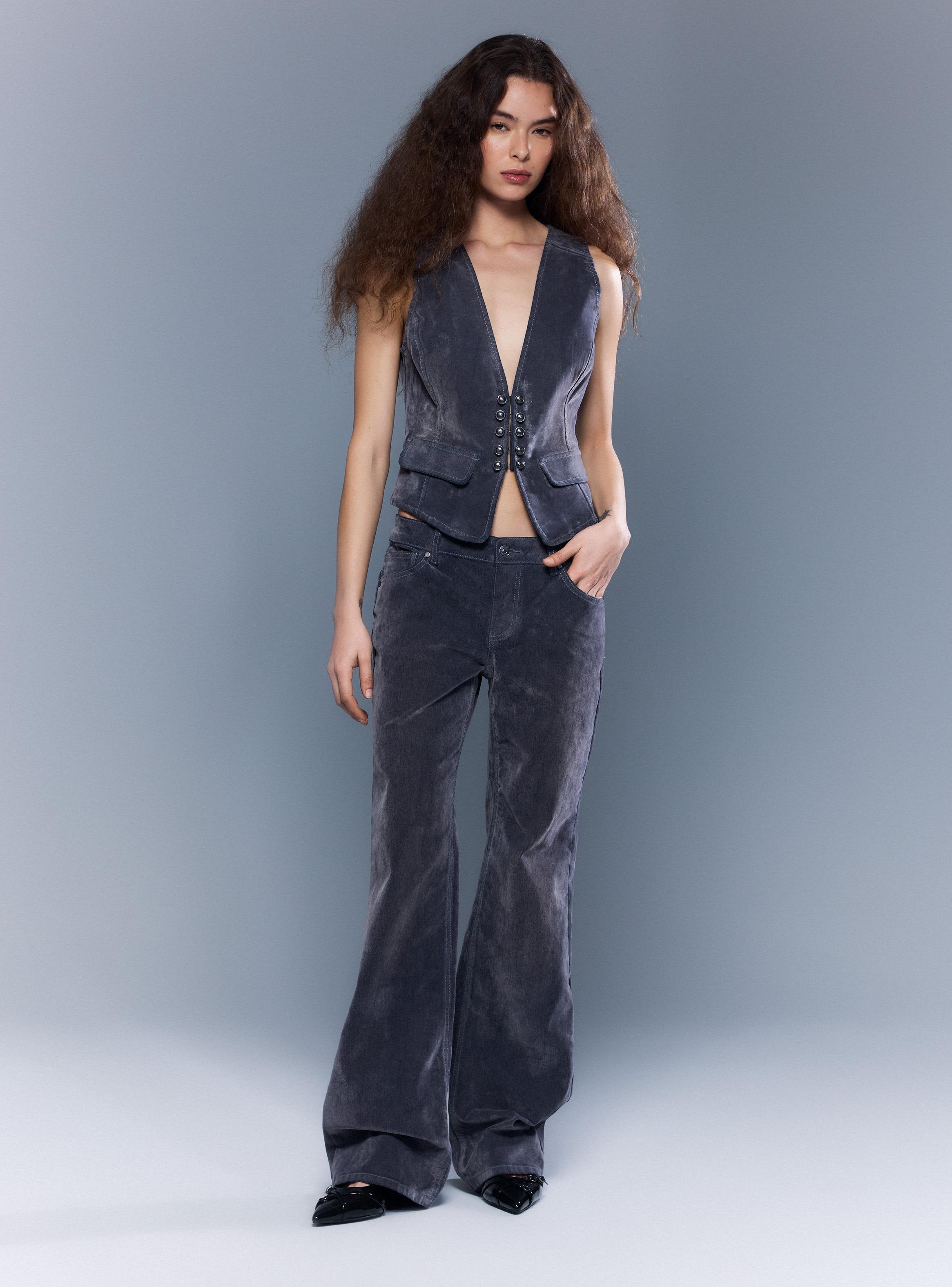 Jeans Flare Tiro Bajo Look Denim Terciopelo-4