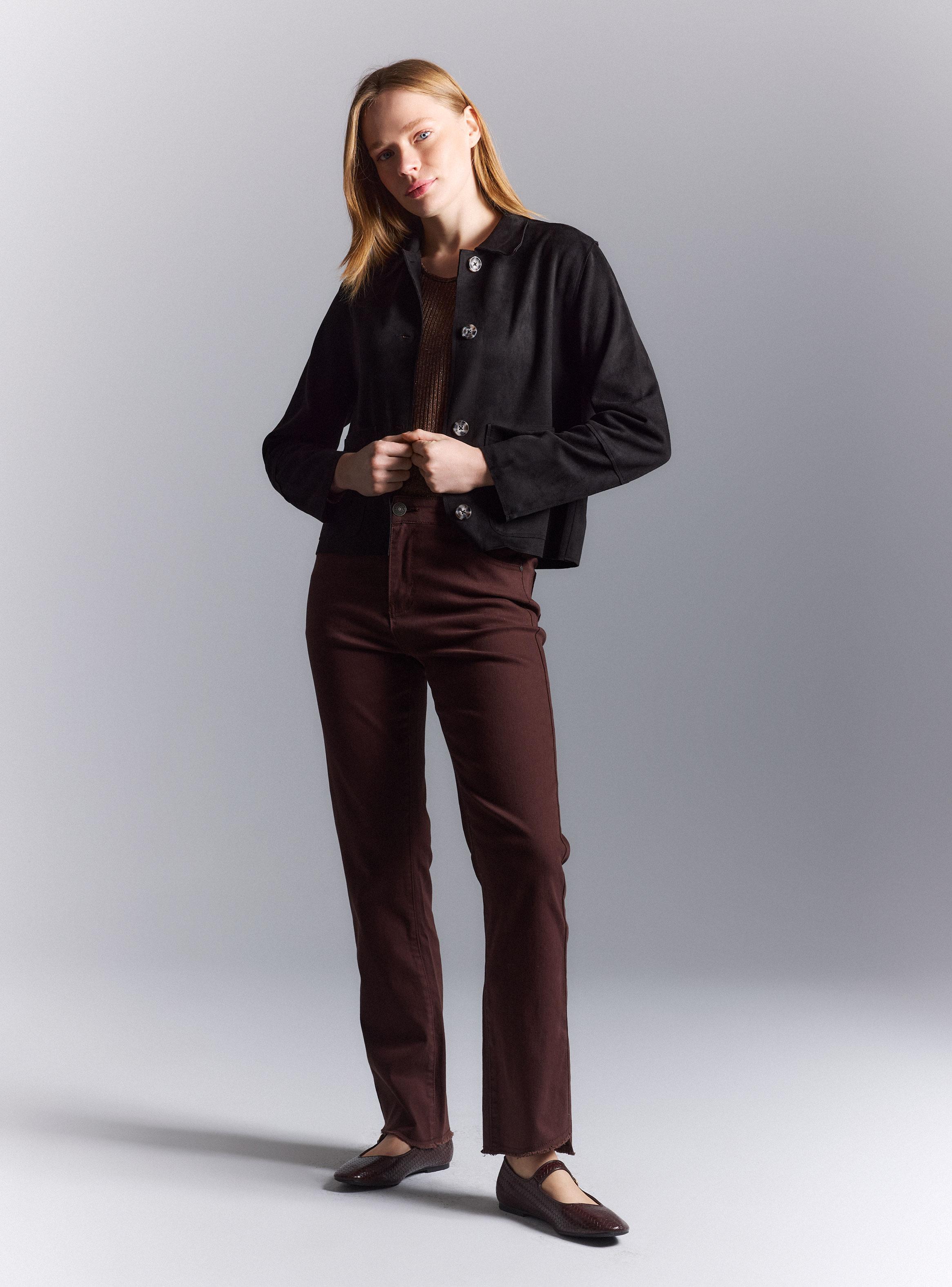 Chaqueta Casual con Botones Frontales Tela Tipo Gamuza-4