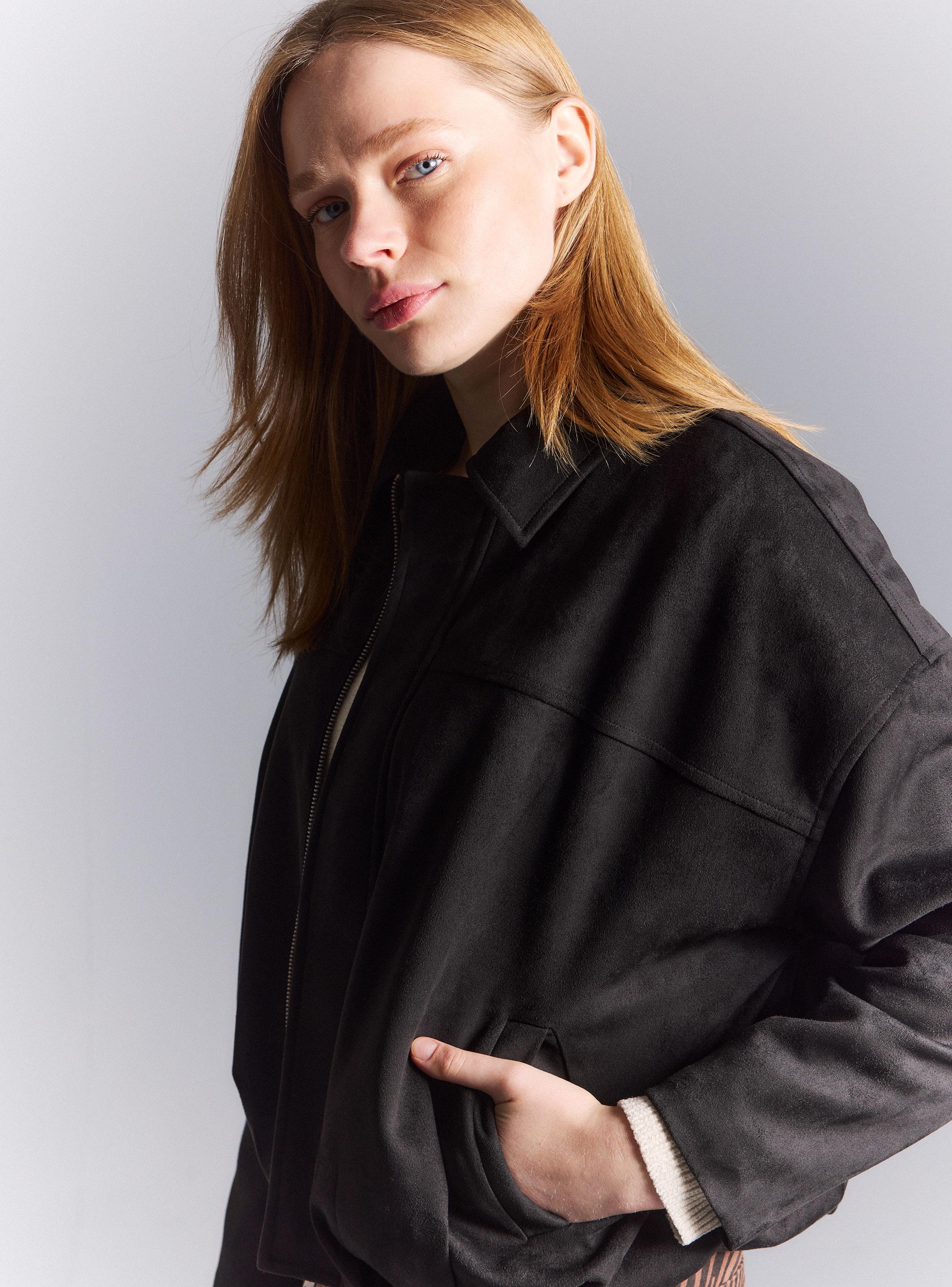 Chaqueta Bomber Oversize con Cierre Frontal y Bolsillos Tela-2
