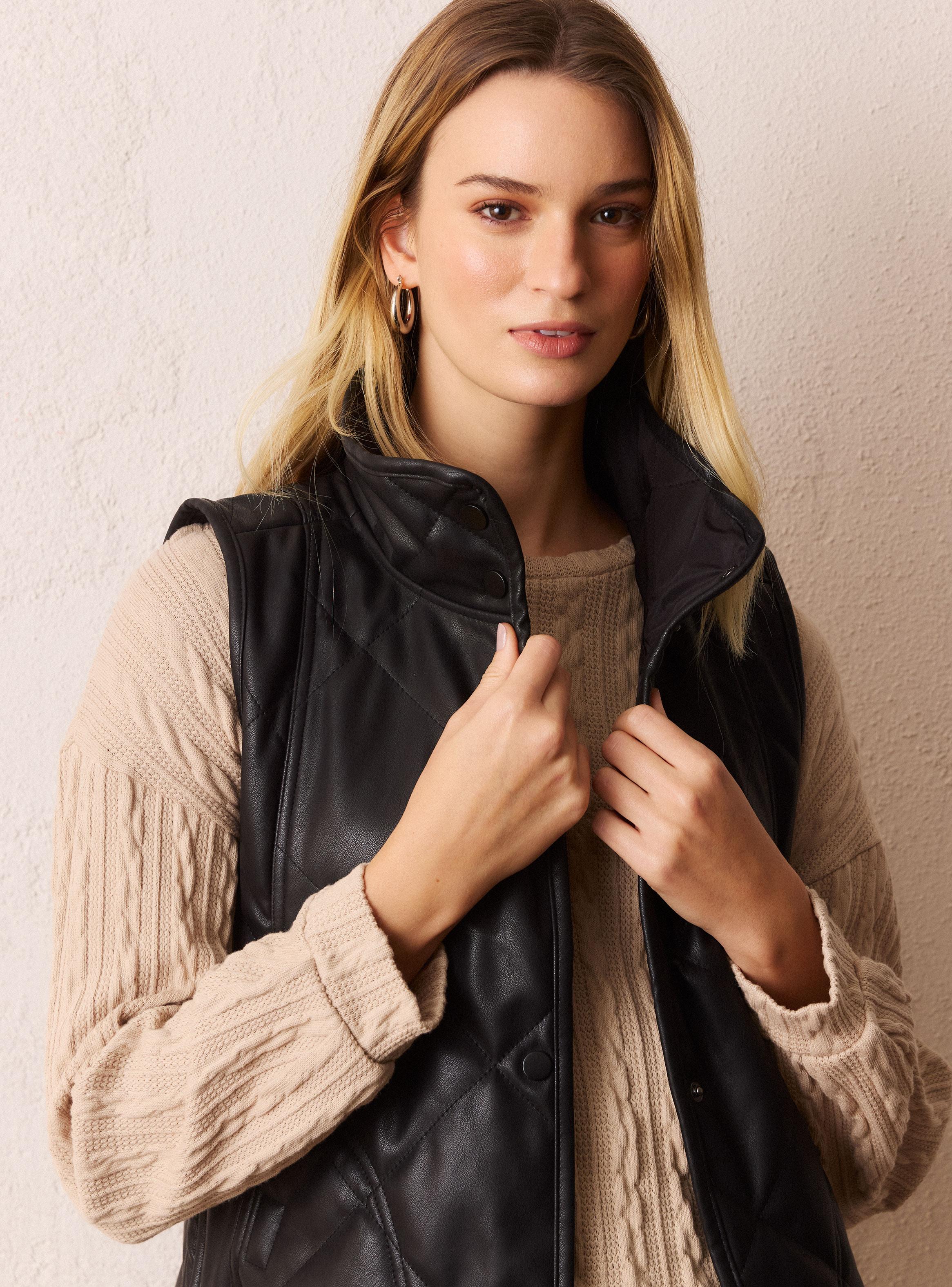 Chaqueta Sin Mangas Acolchada de Cuero Sintético-2