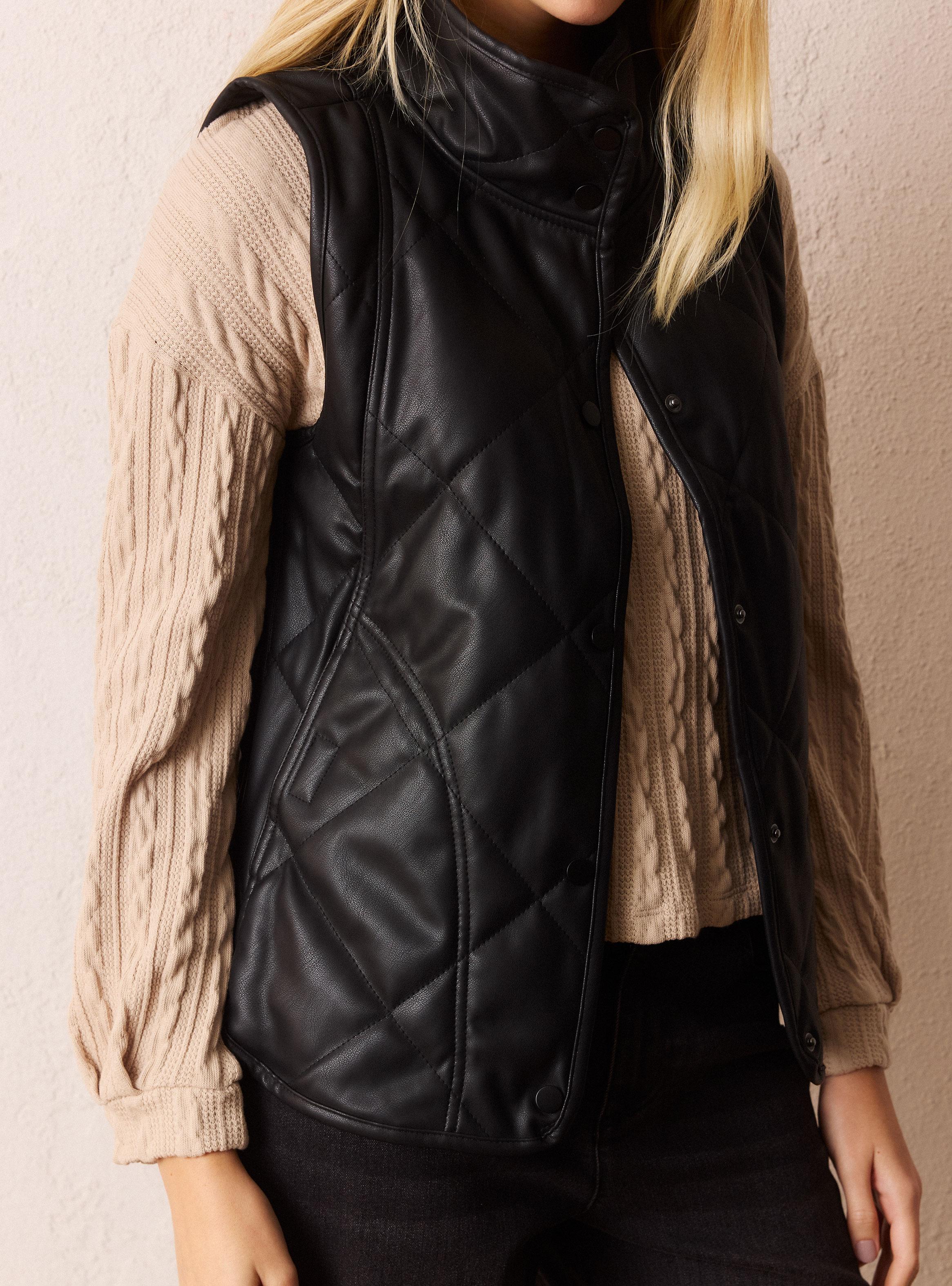 Chaqueta Sin Mangas Acolchada de Cuero Sintético-3