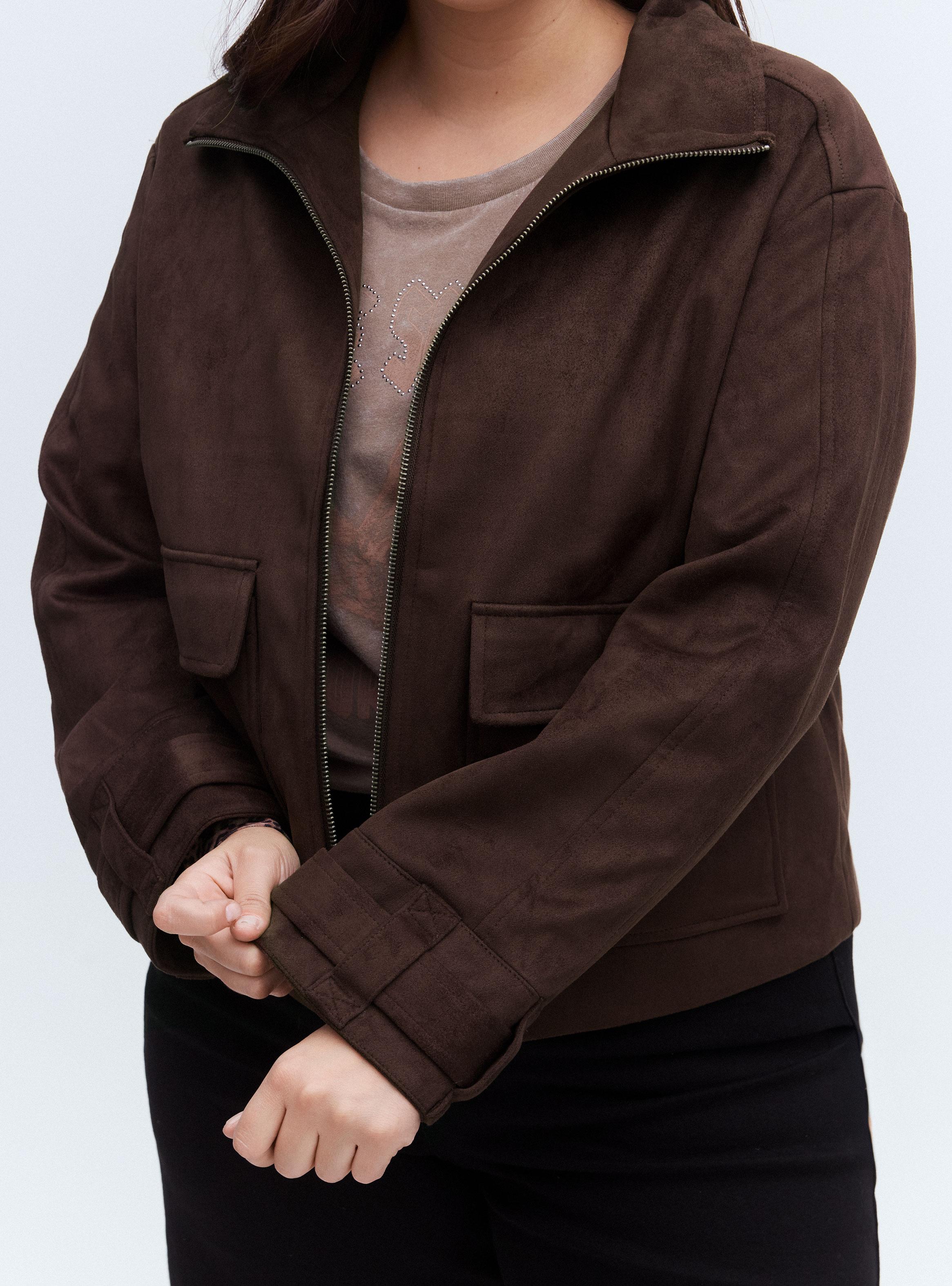 Chaqueta Efecto Piel Cuello Funnel-3