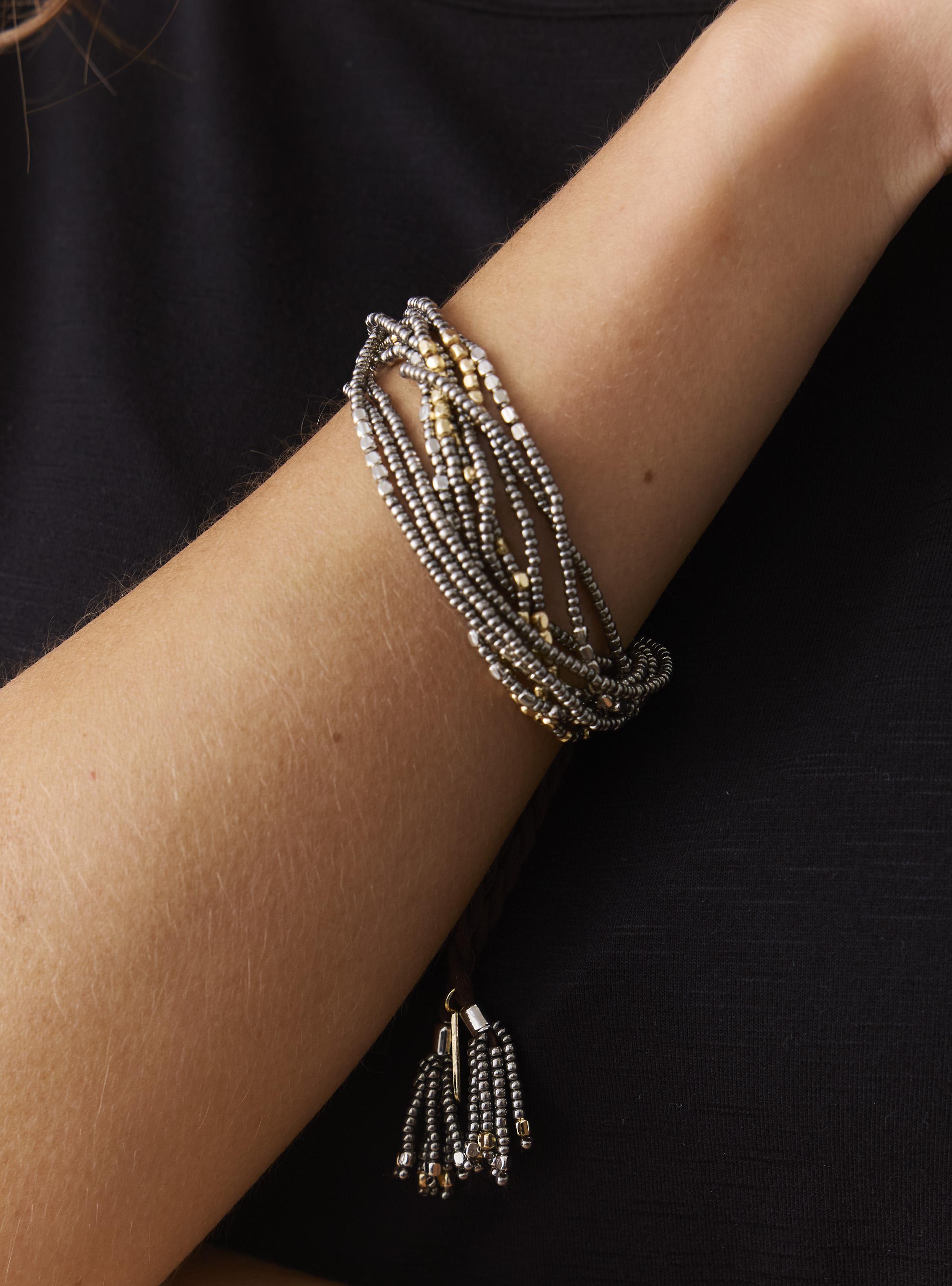 Pulsera Mostacillas Metálicas con Cierre Trenzado-3