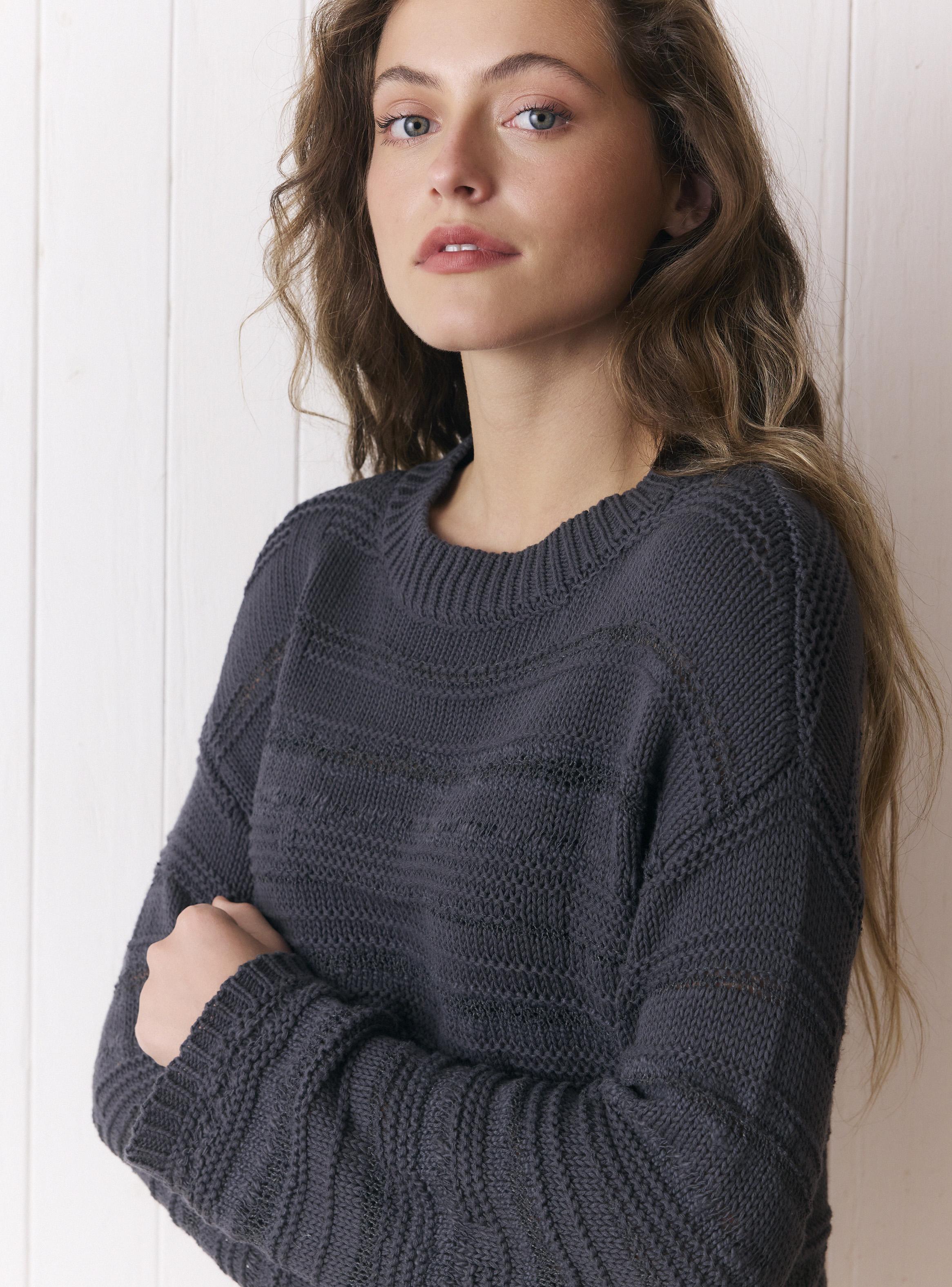 Sweater Cuello Redondo Diseño Líneas de Algodón-2