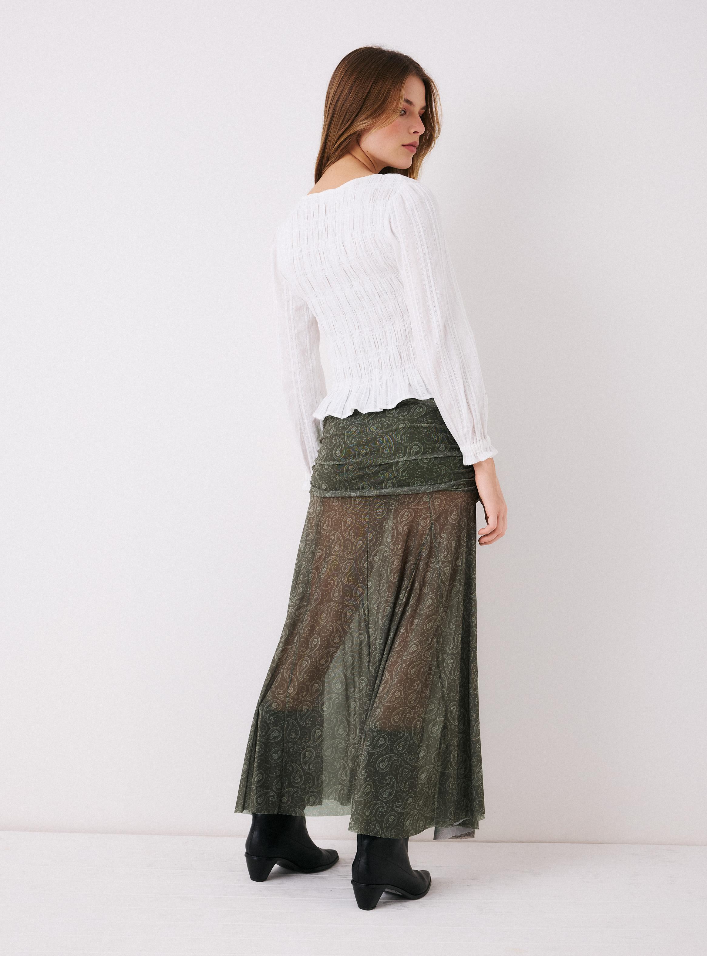 Falda Paisley Maxi Pretina Alta con Elástico Fruncido-5