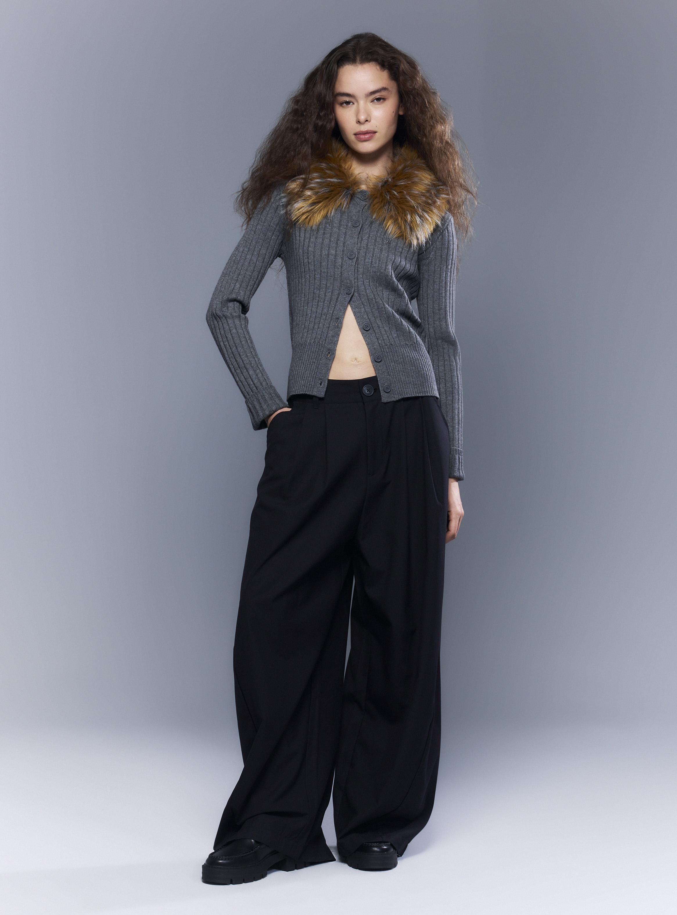 Pantalón Palazzo Tiro Medio Wide Leg con Pinzas y Bolsillos-4