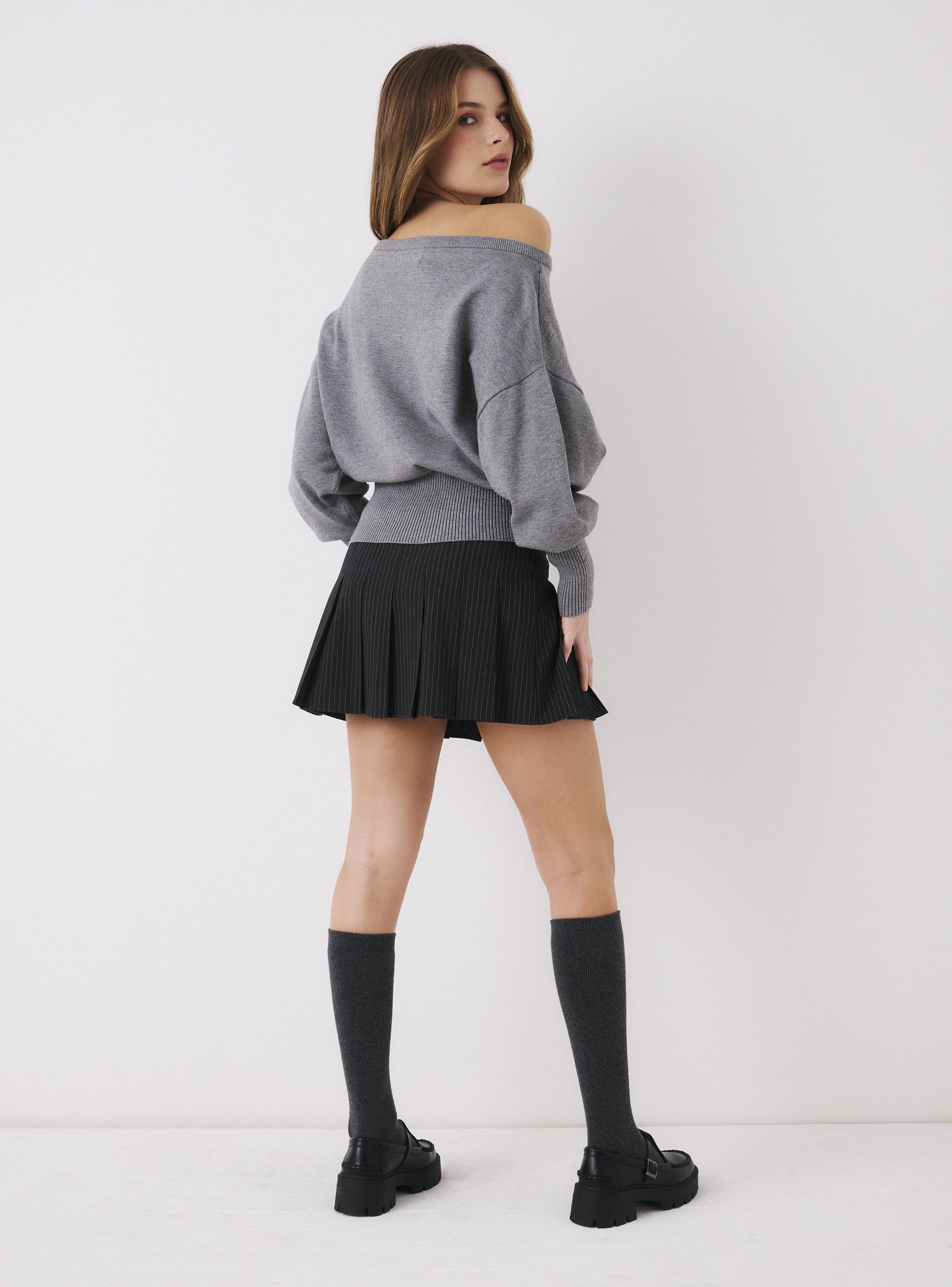 Sweater Hombro Descubierto con Puño Acanalado-5