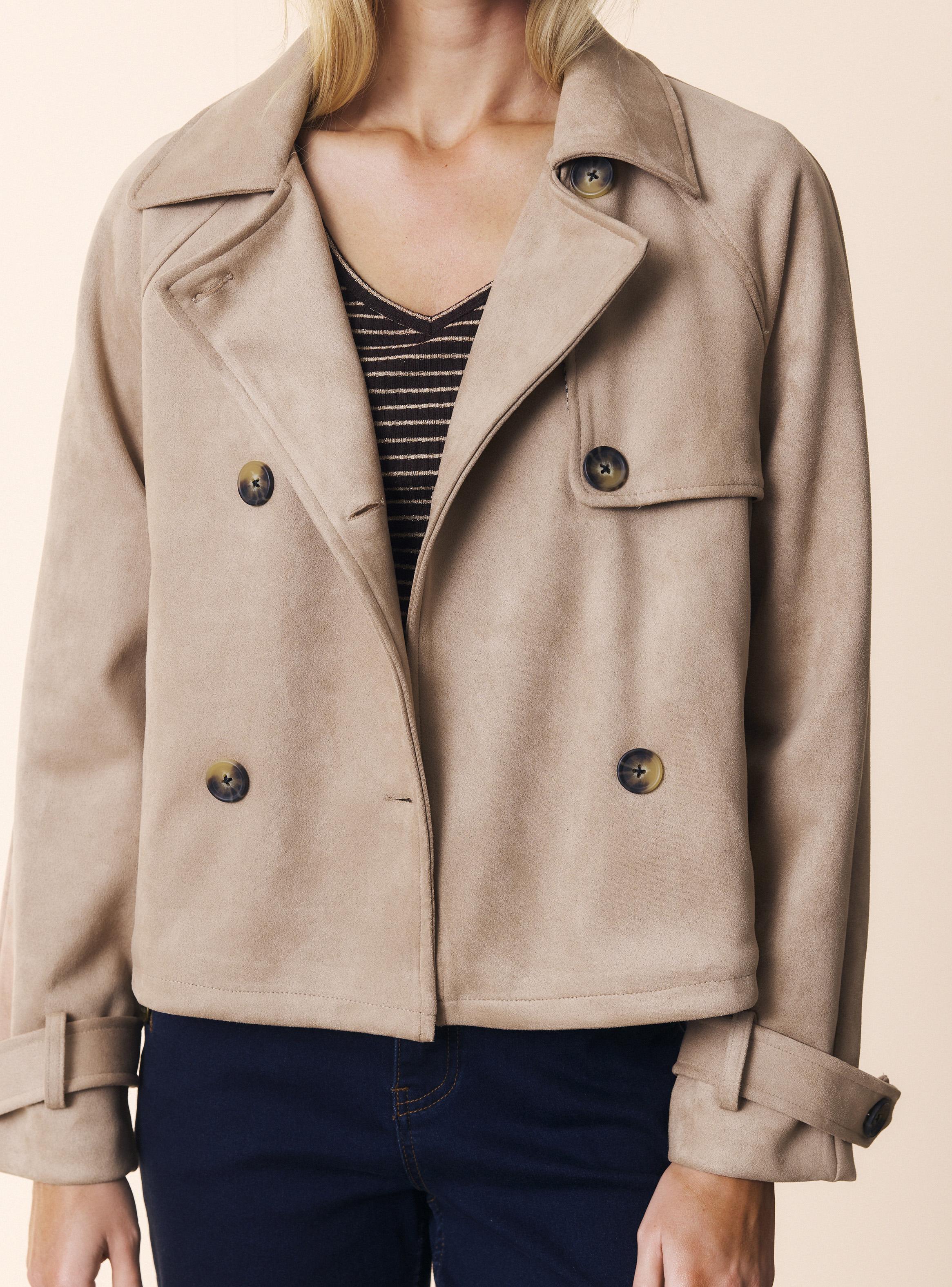 Chaqueta Trench Agamuzado con Forro Cuadrillé-3