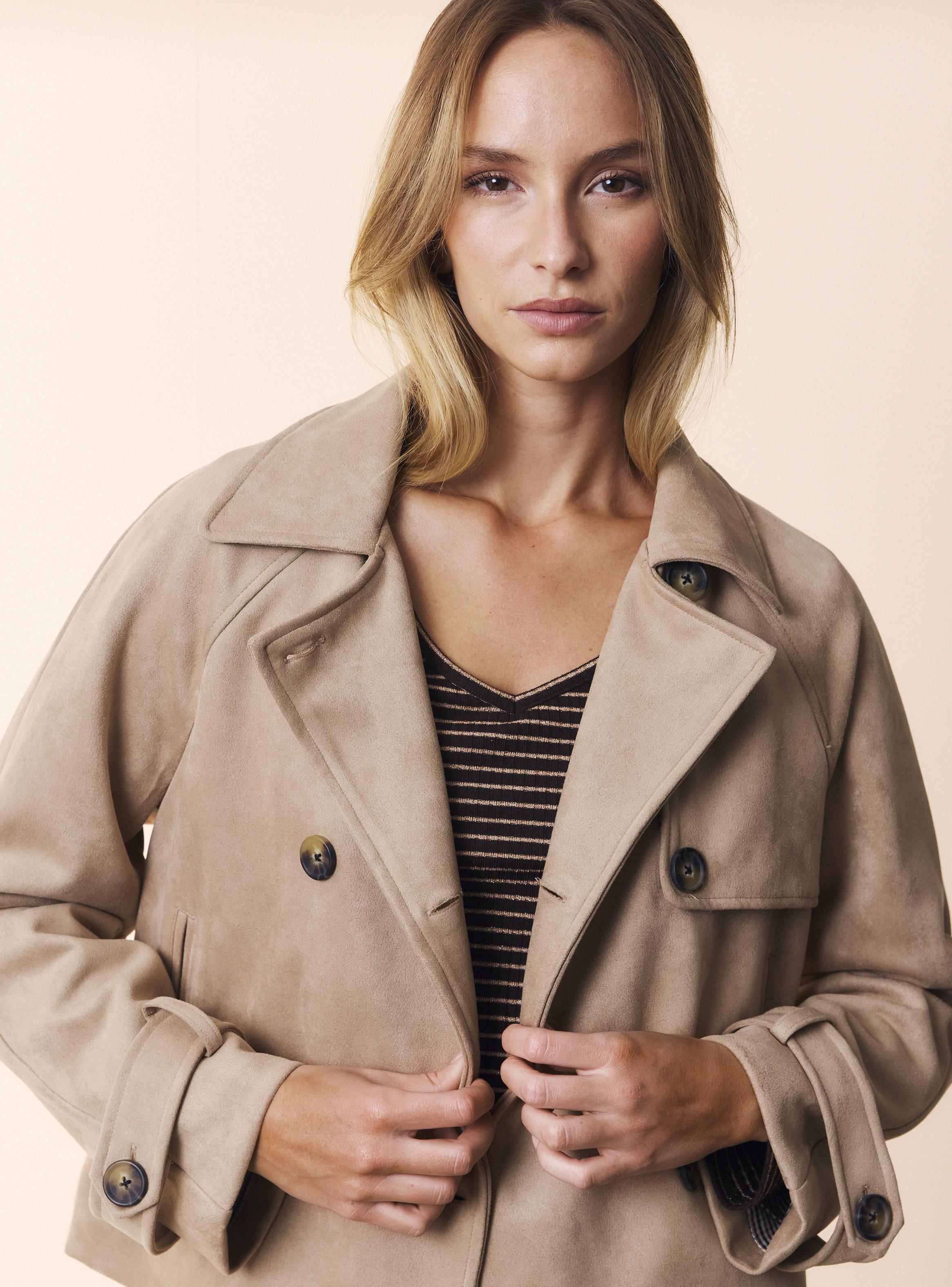 Chaqueta Trench Agamuzado con Forro Cuadrillé-2