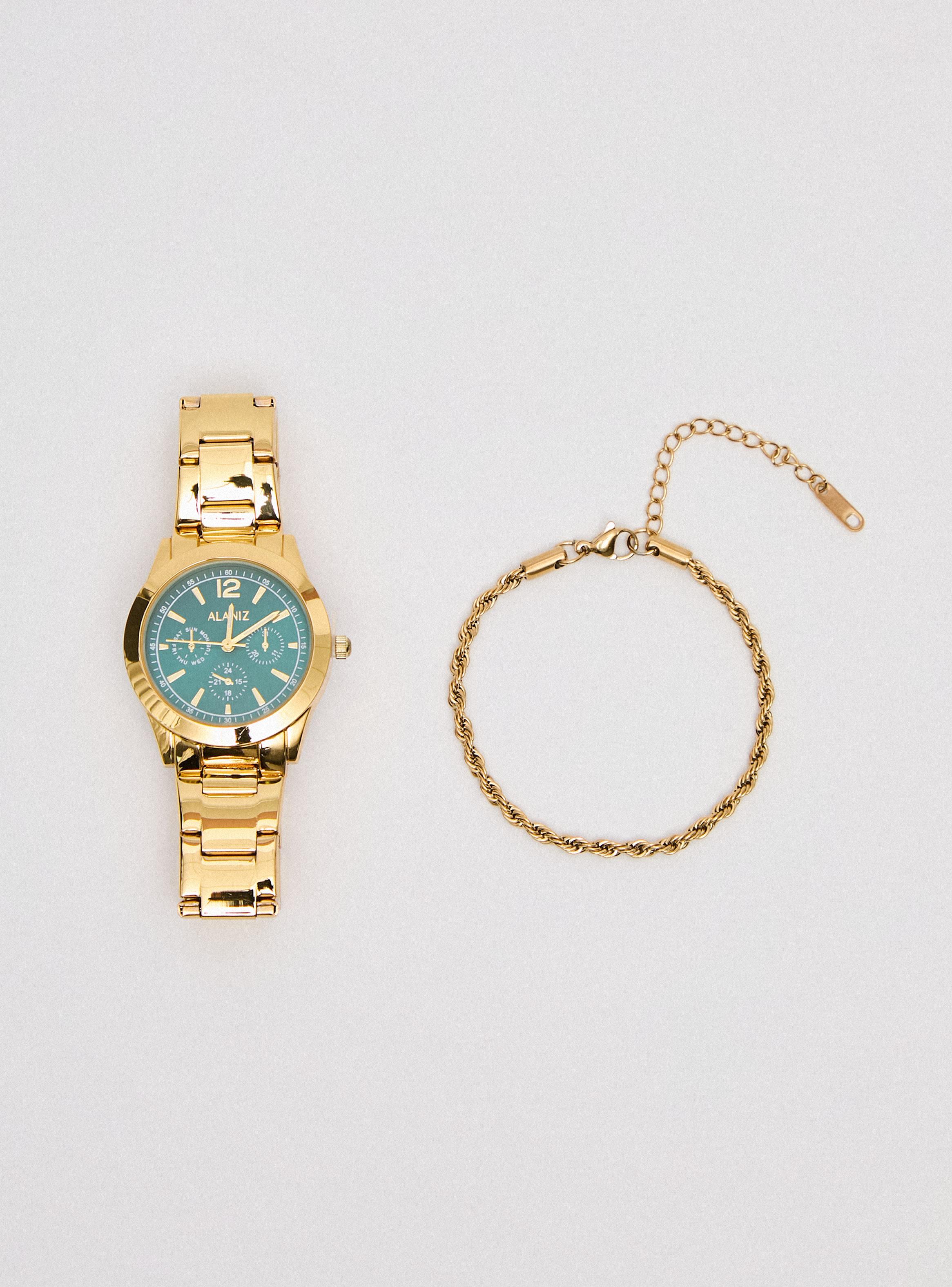 Pack Reloj Análogo + Pulsera Gold Mujer-0