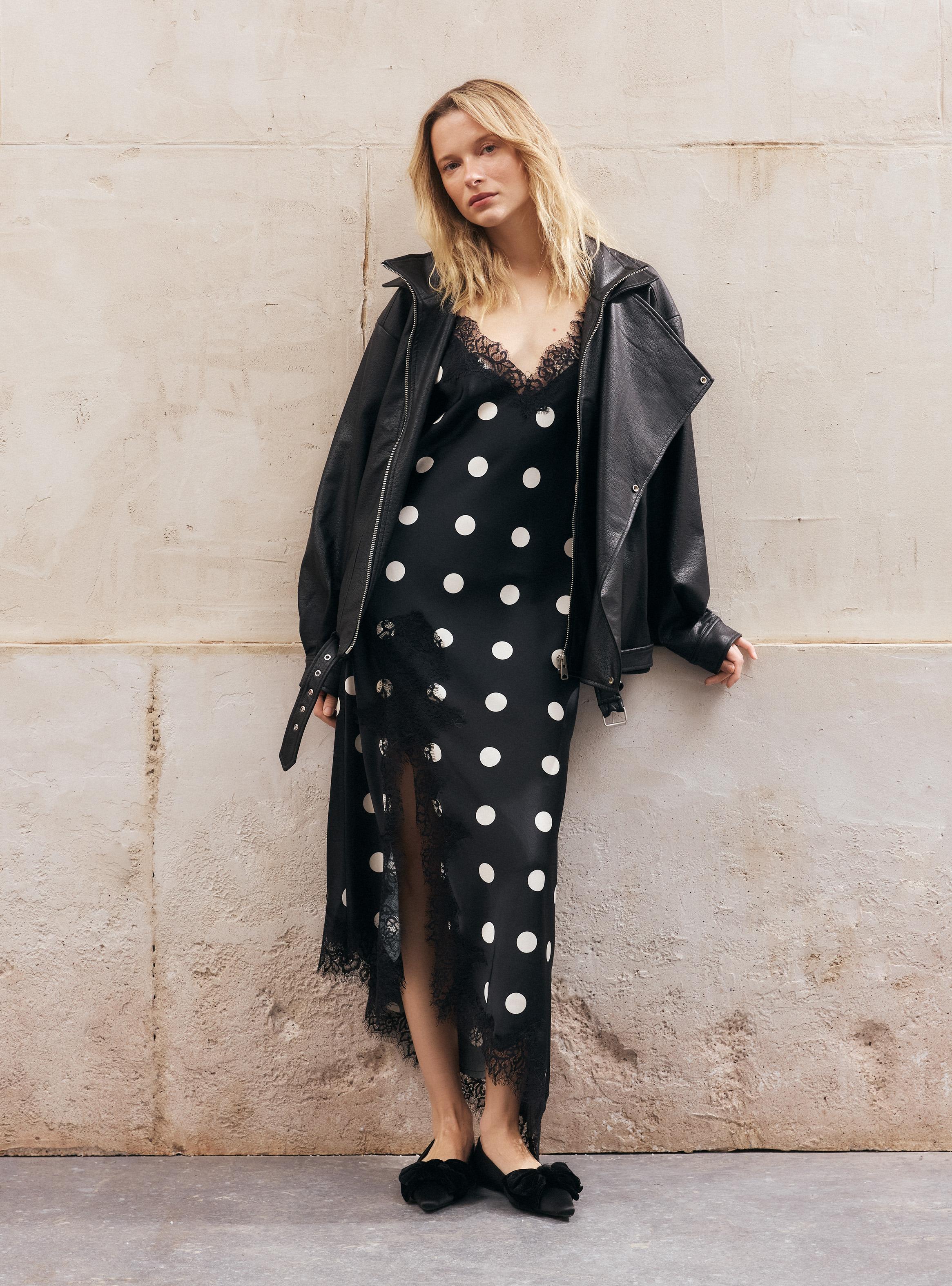 Vestido Lencero Estampado de Lunares con Encaje-4