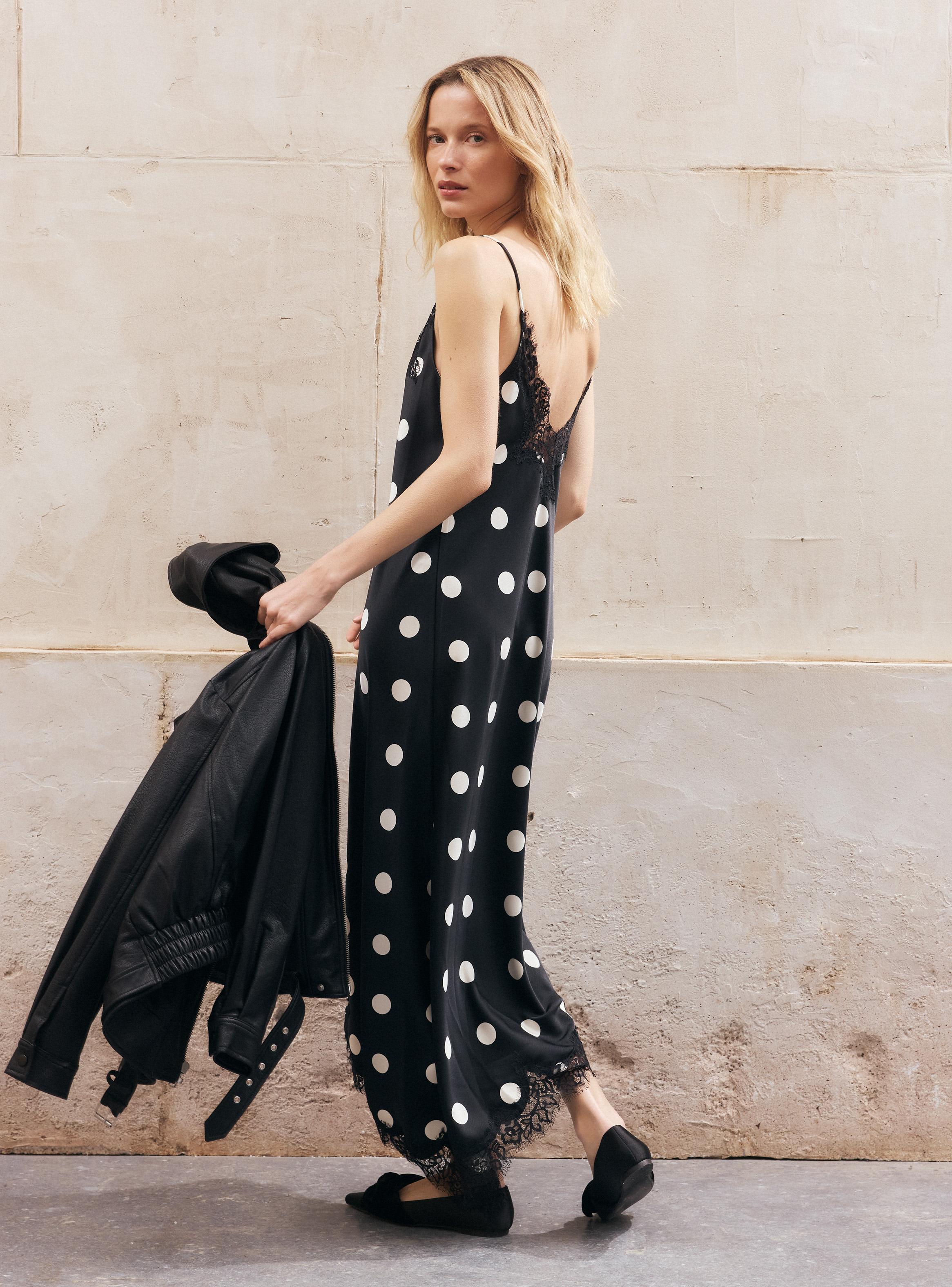 Vestido Lencero Estampado de Lunares con Encaje-5