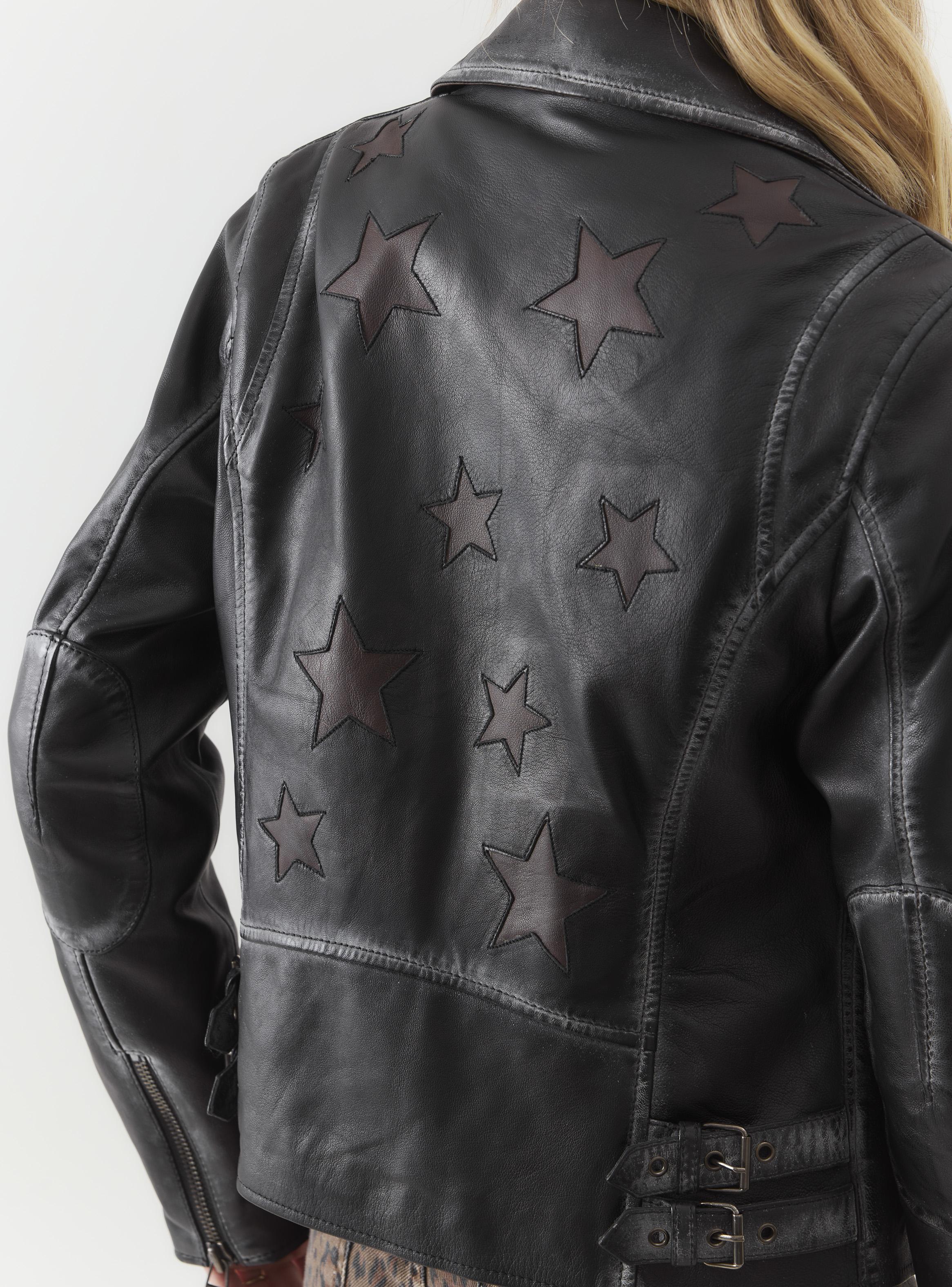 Chaqueta Cuero Biker Estrellas Contraste en Espalda-3