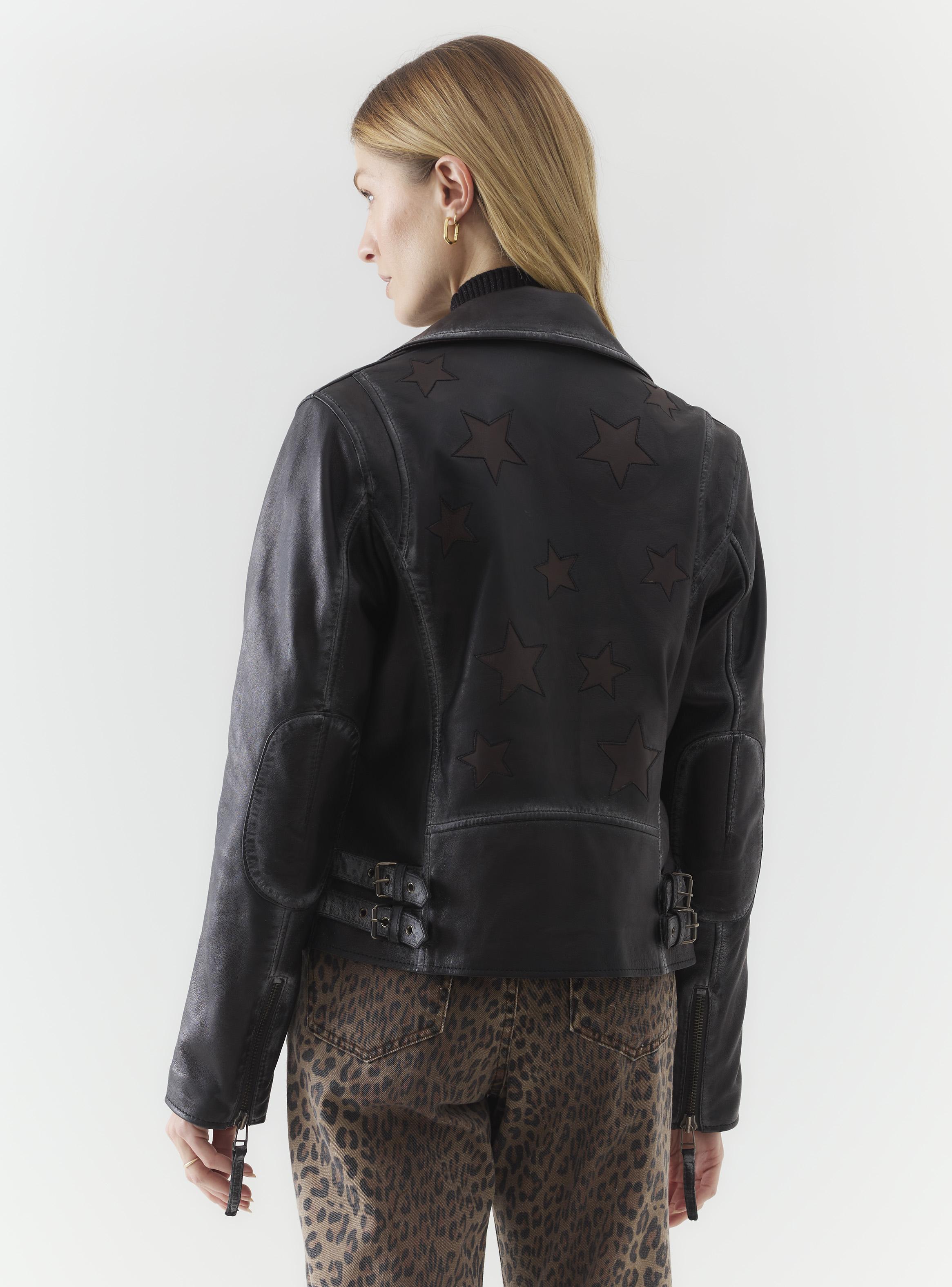 Chaqueta Cuero Biker Estrellas Contraste en Espalda-1