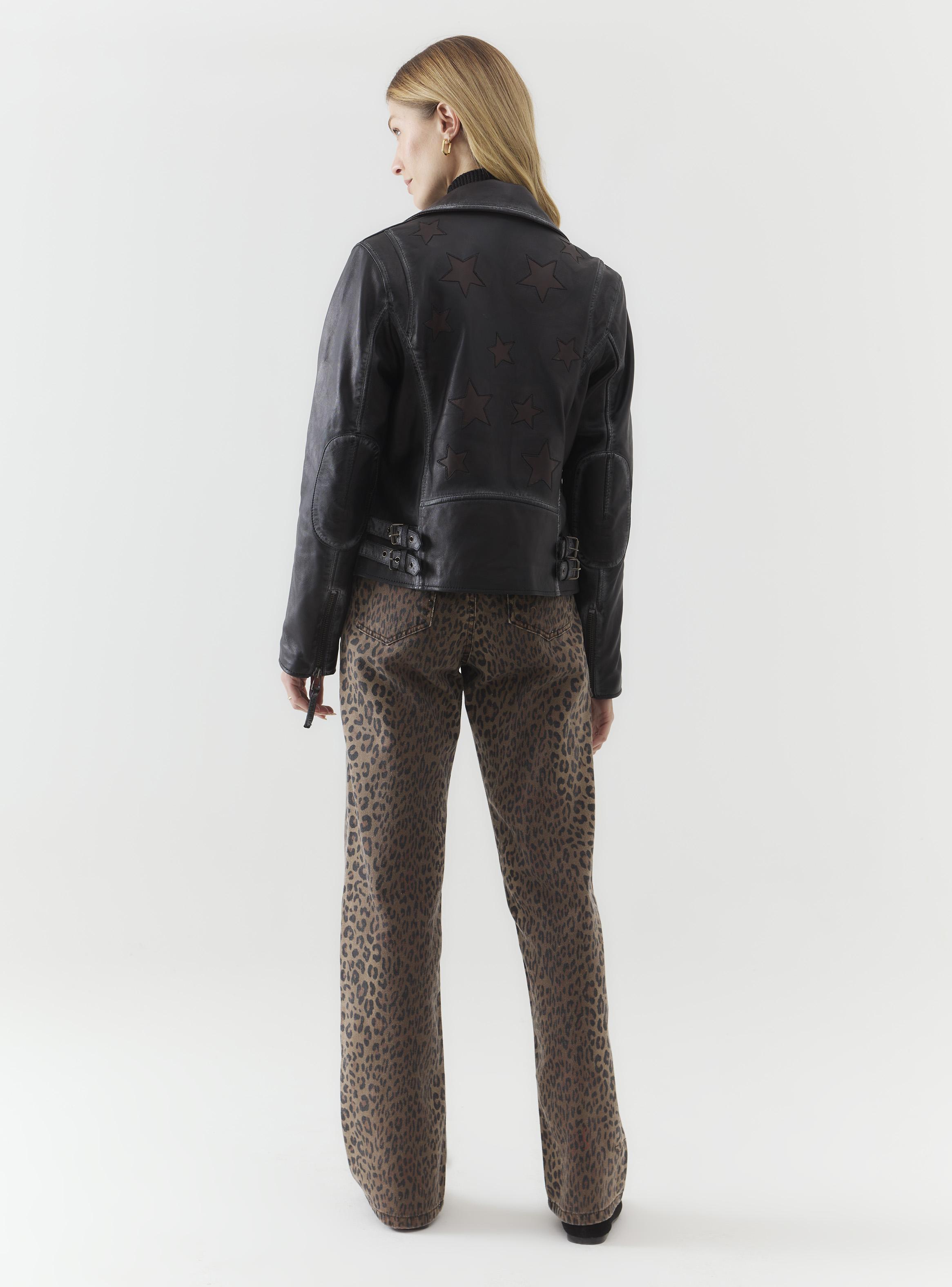 Chaqueta Cuero Biker Estrellas Contraste en Espalda-5