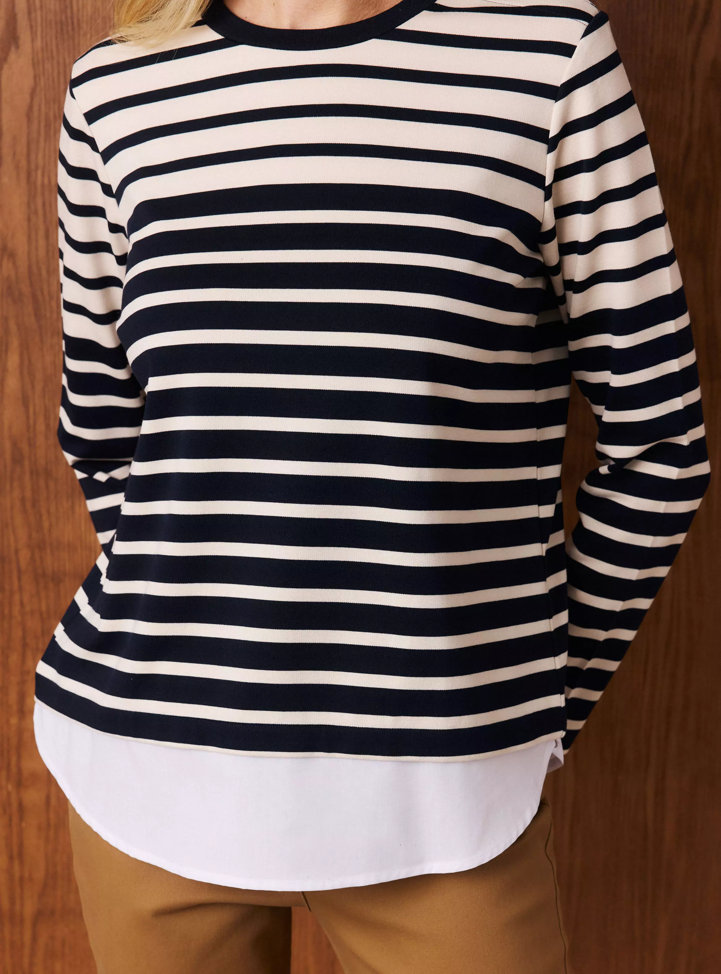 Polera Rayada de Manga Larga con Basta de Popelina-3