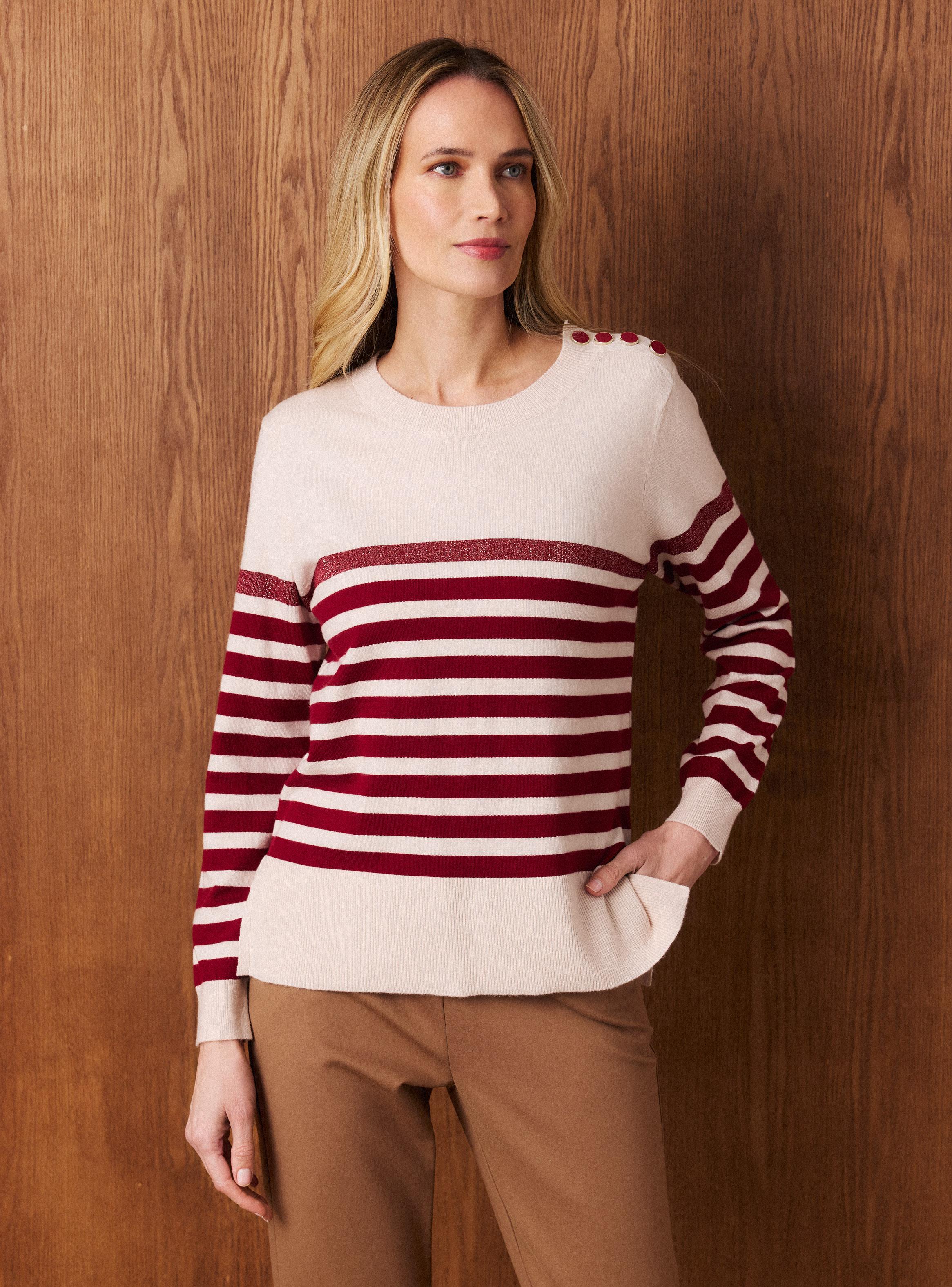 Sweater Rayado Con Botones Decorativos Metálicos-0