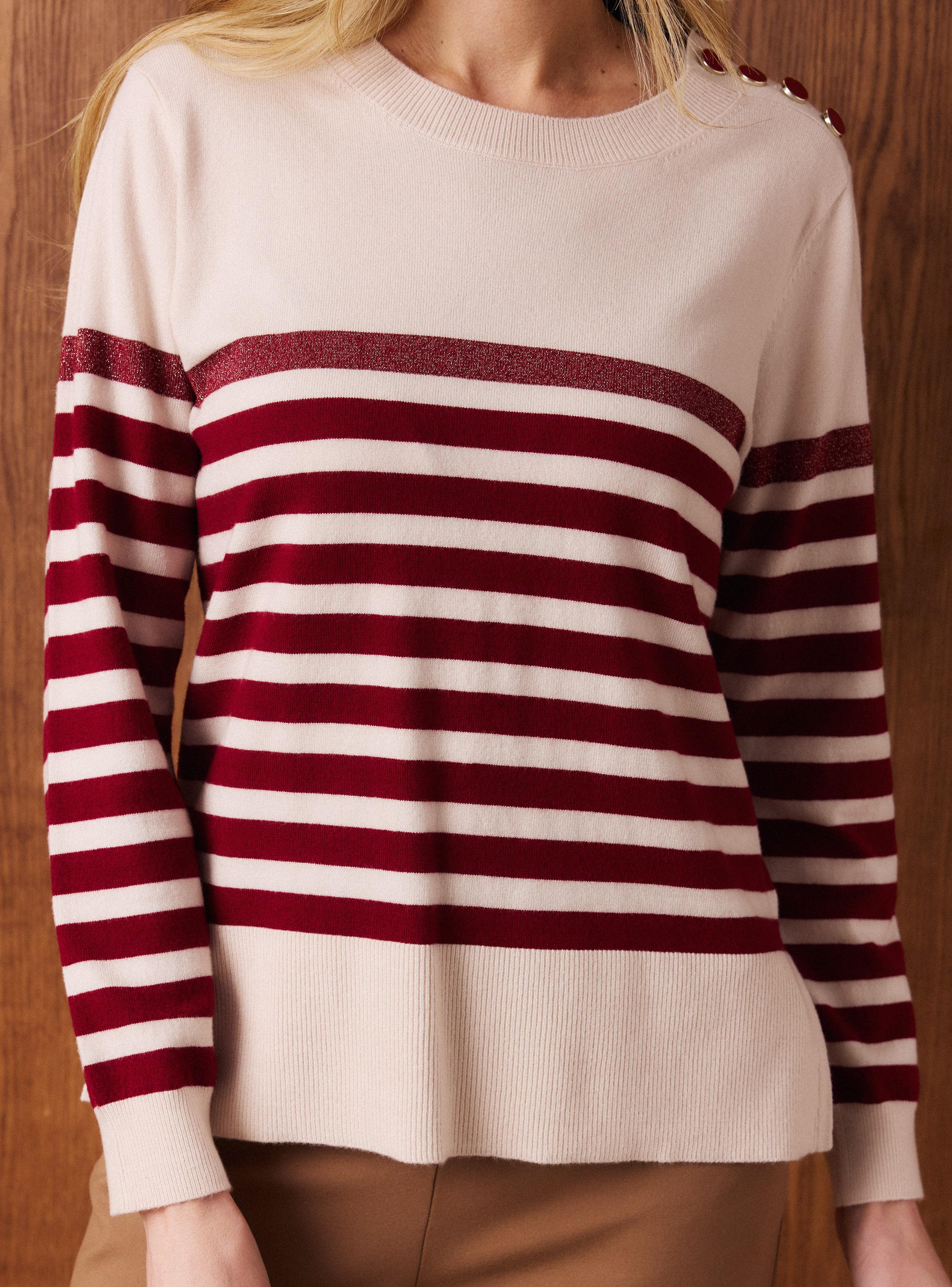 Sweater Rayado Con Botones Decorativos Metálicos-3
