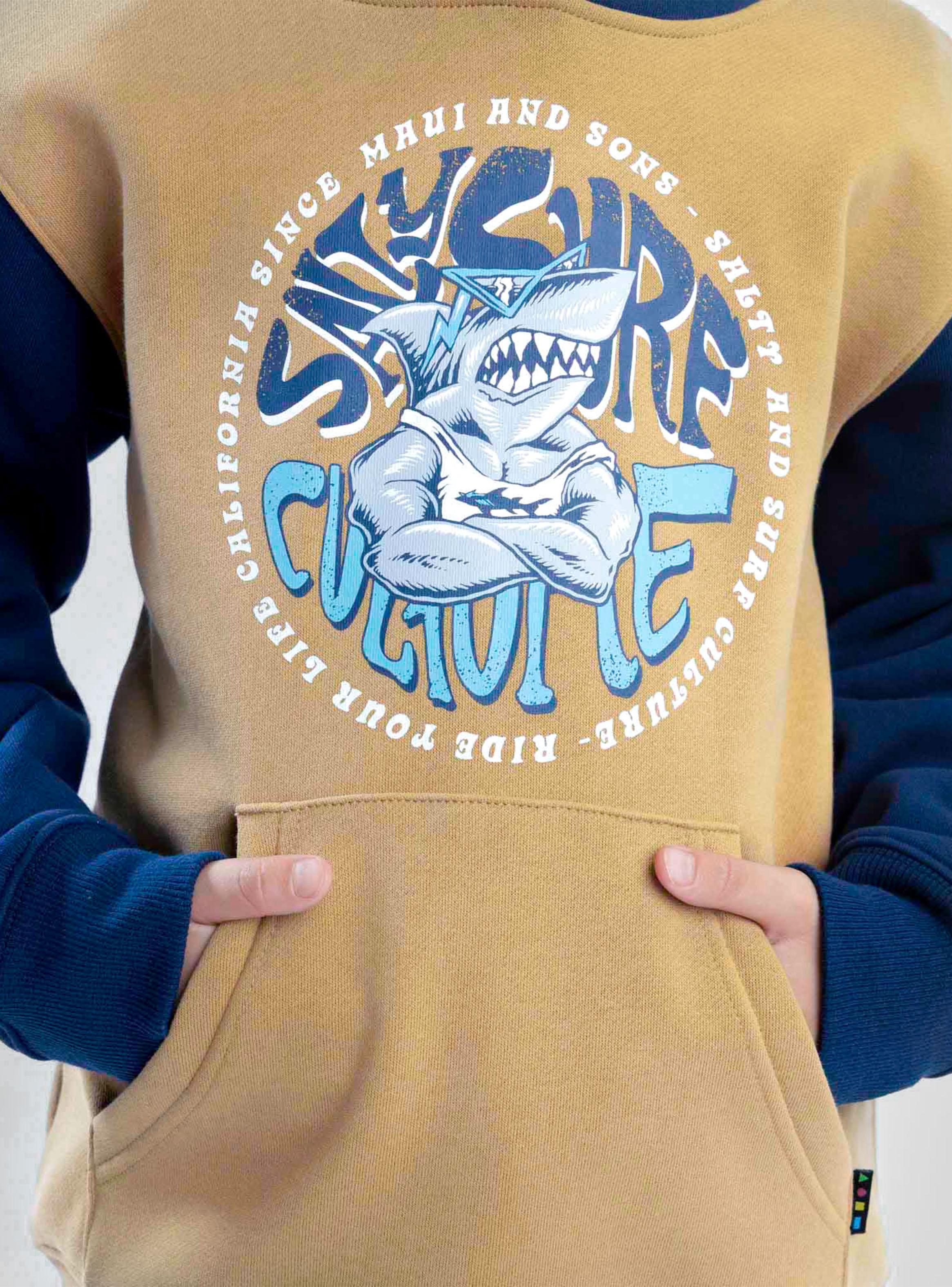 Polerón Canguro Estampado Shark Khaki-5