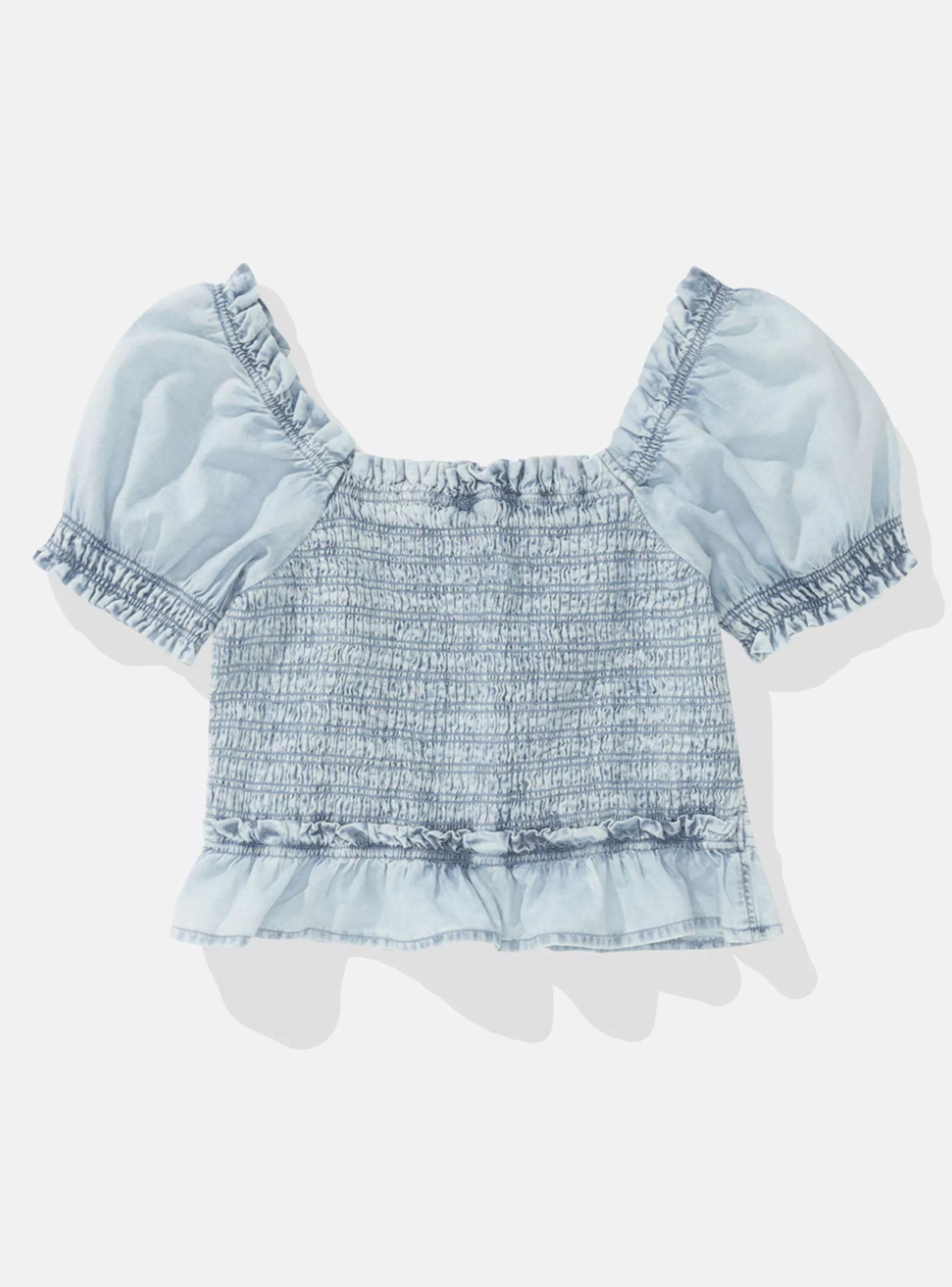 Polera Ae Mangas Abombadas con Bordado Nido de Abeja-3