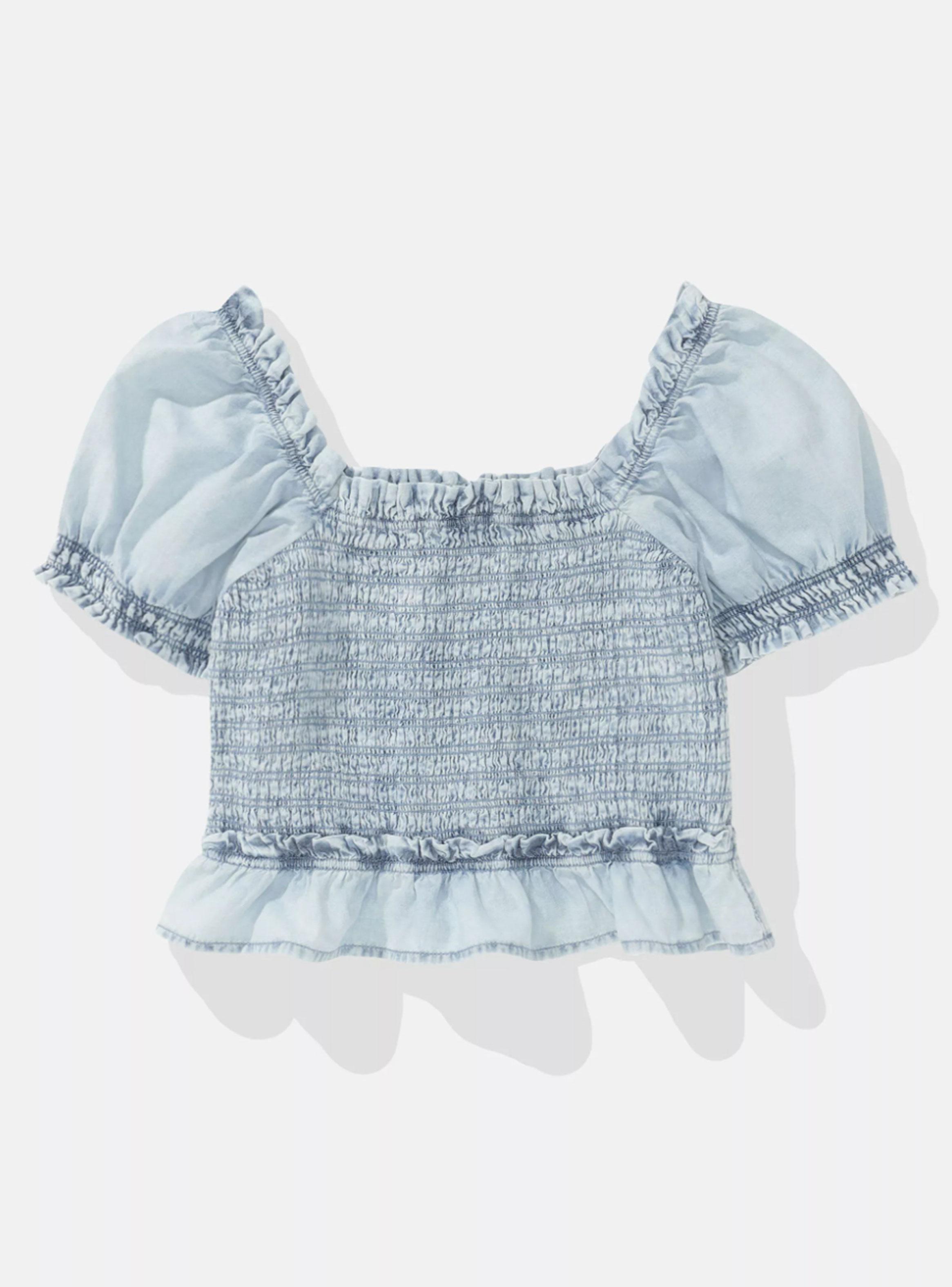 Polera Ae Mangas Abombadas con Bordado Nido de Abeja-4