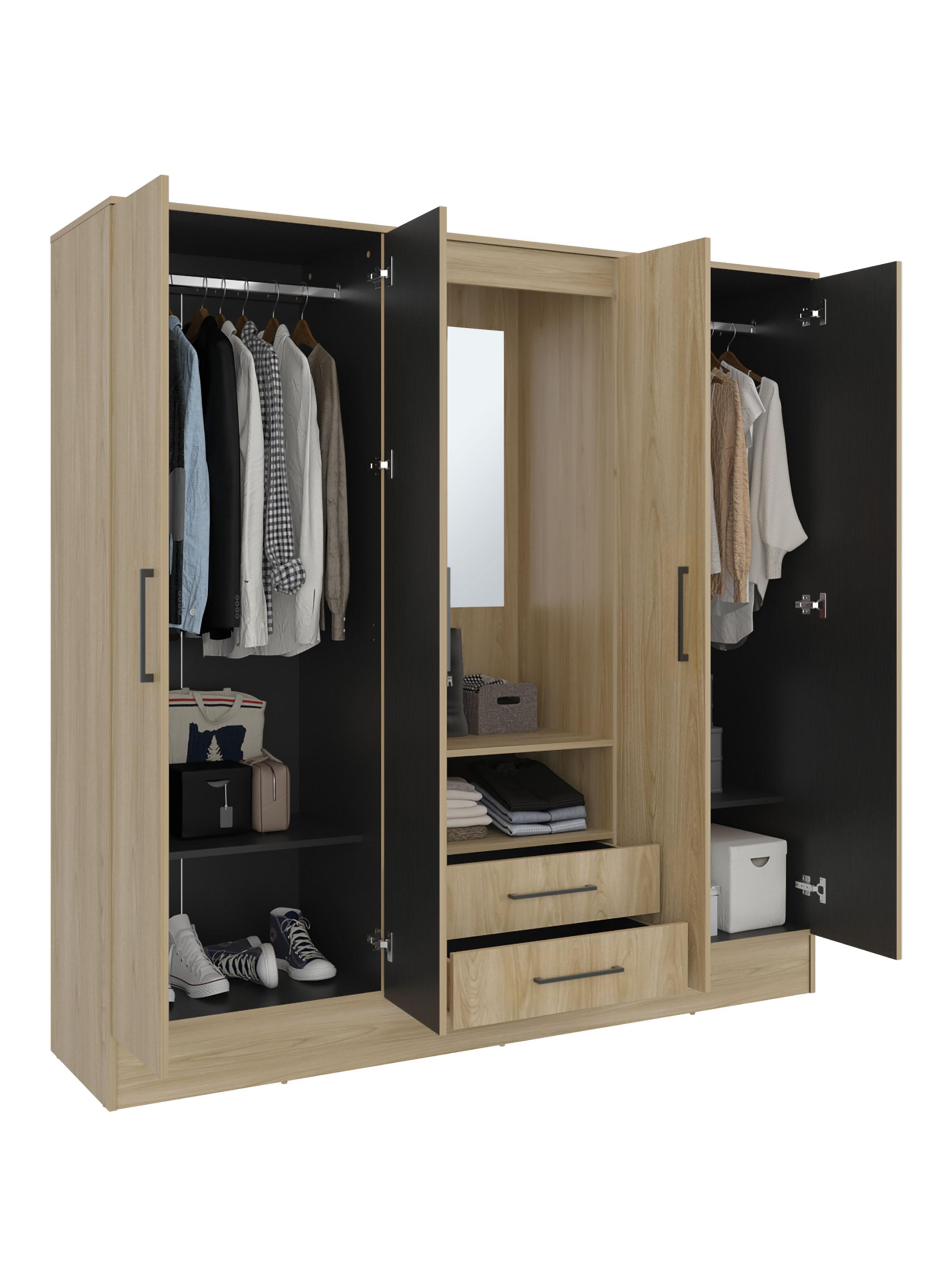 Clóset 4 Puertas 2 Cajones Espejo Barmine Fresno y Wengue-2