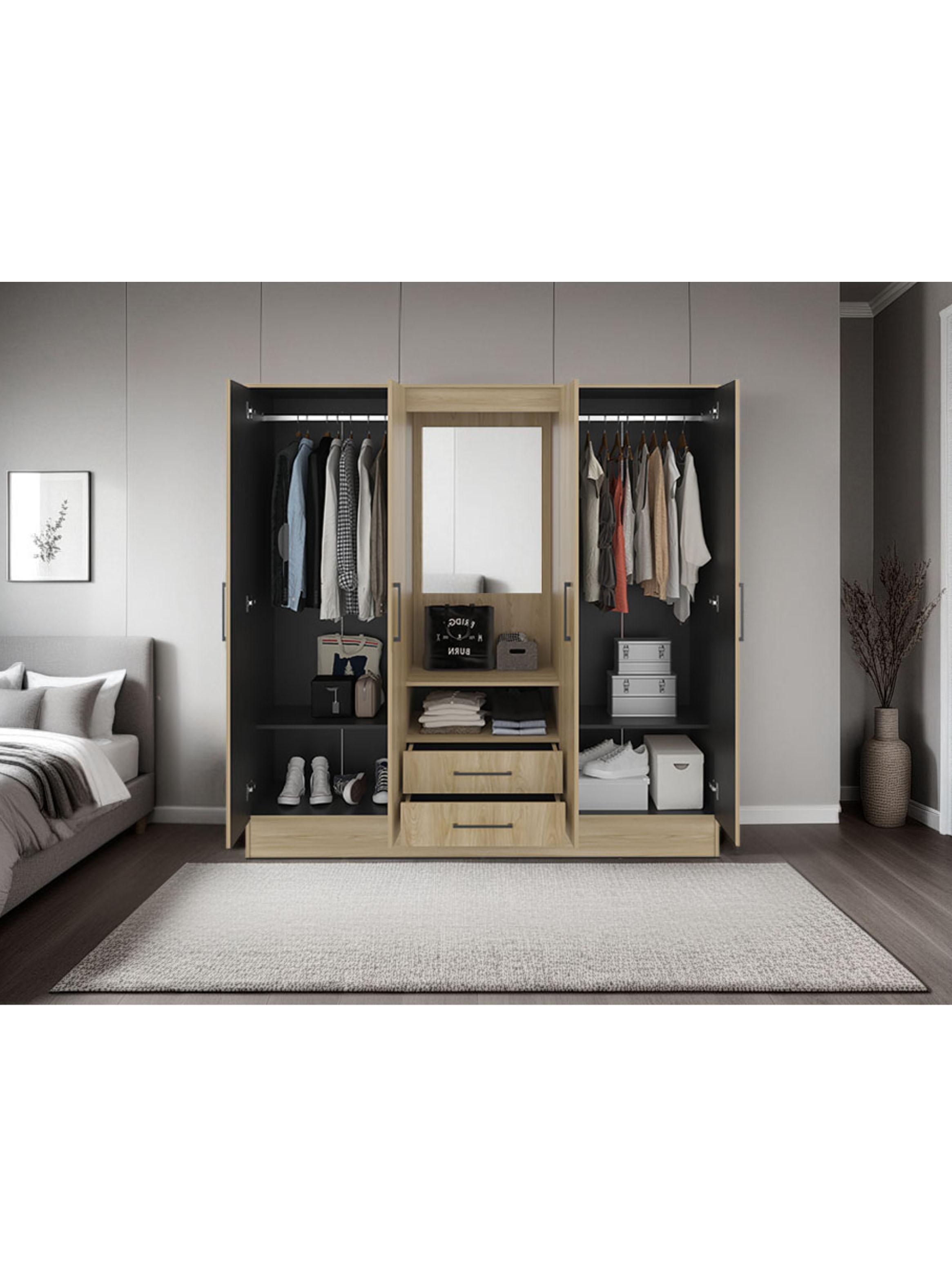 Clóset 4 Puertas 2 Cajones Espejo Barmine Fresno y Wengue-4