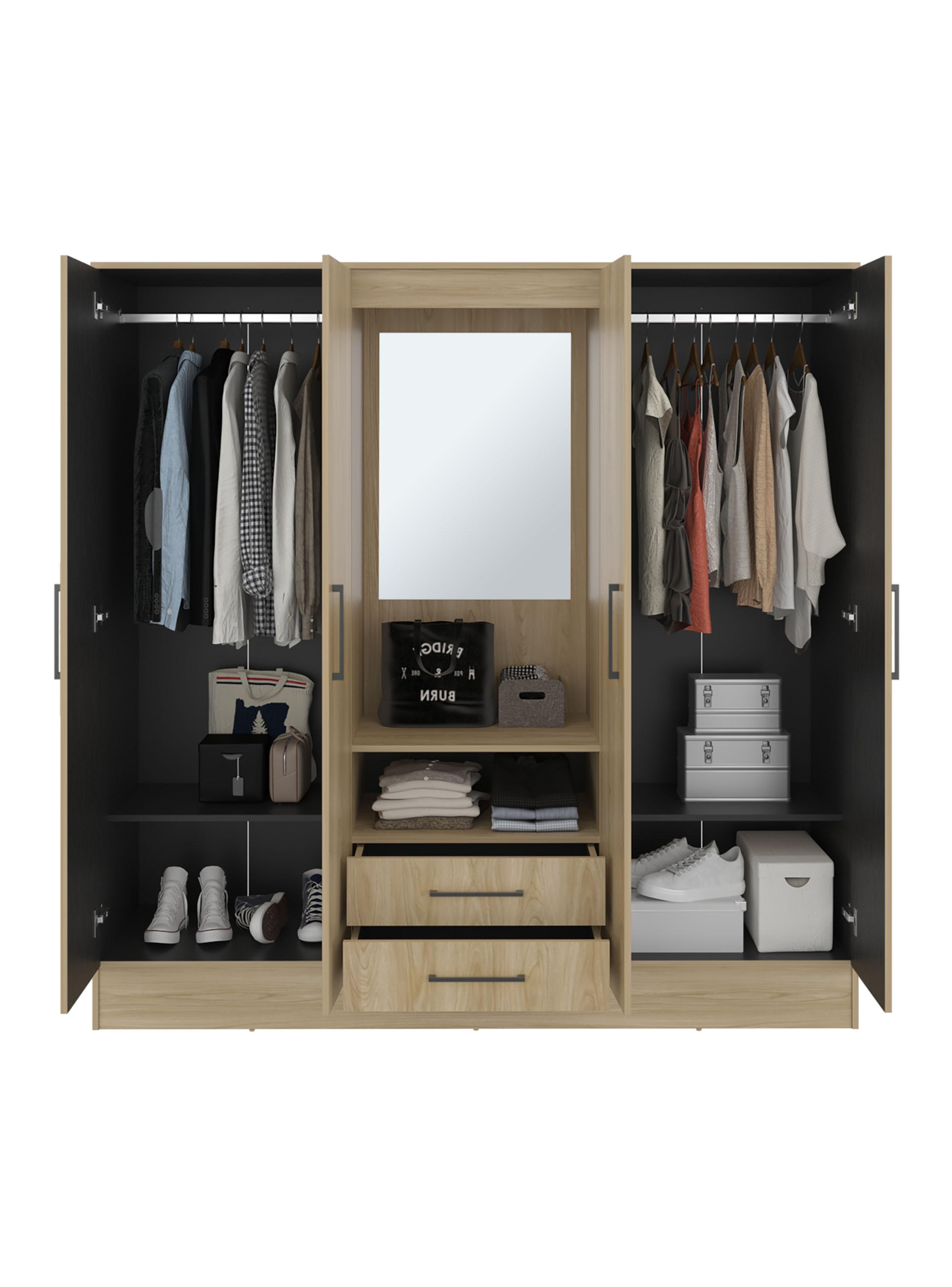 Clóset 4 Puertas 2 Cajones Espejo Barmine Fresno y Wengue-3