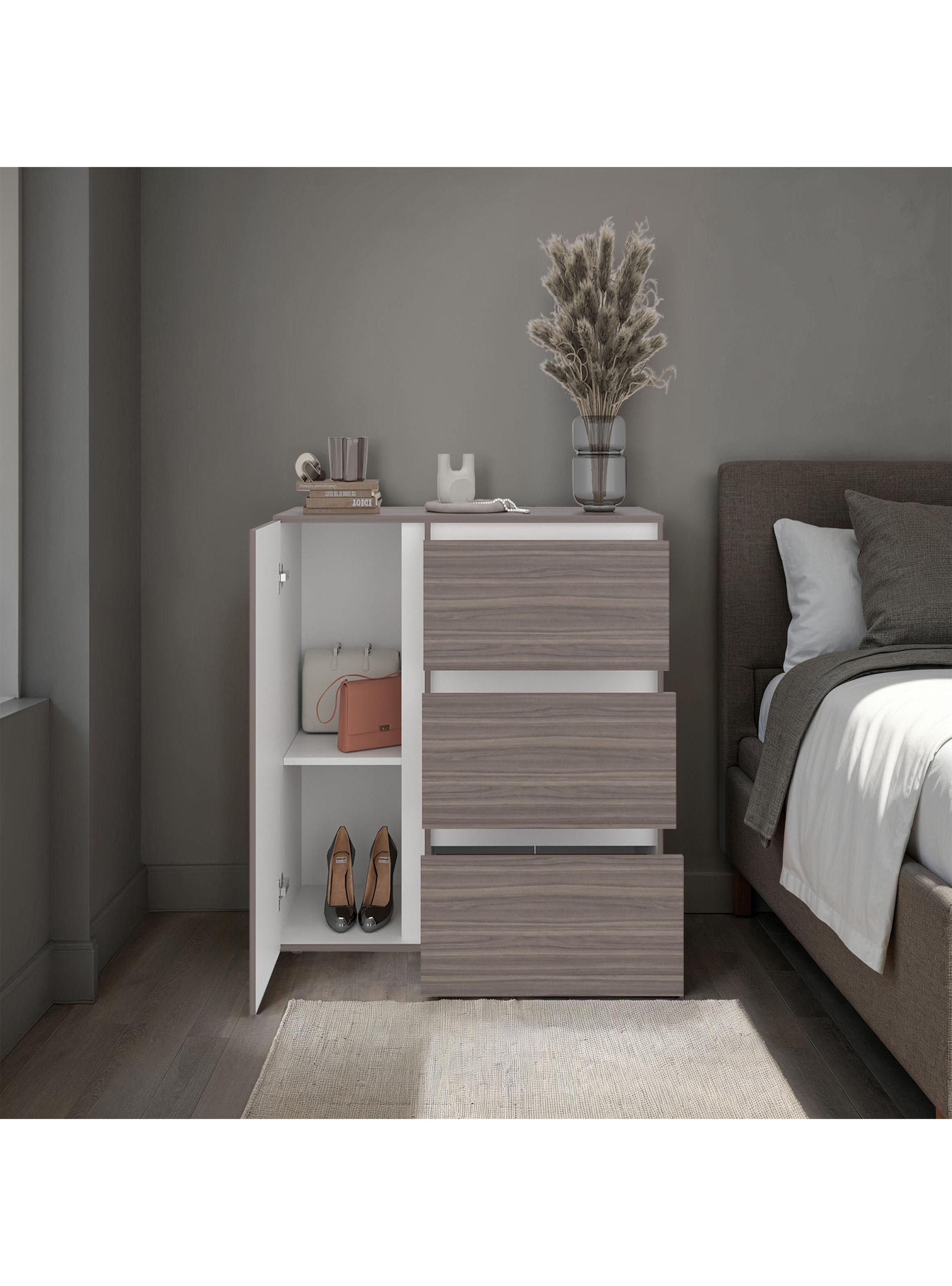 Cómoda 1 Puerta con 3 Cajones Niza Avellana y Blanco-4