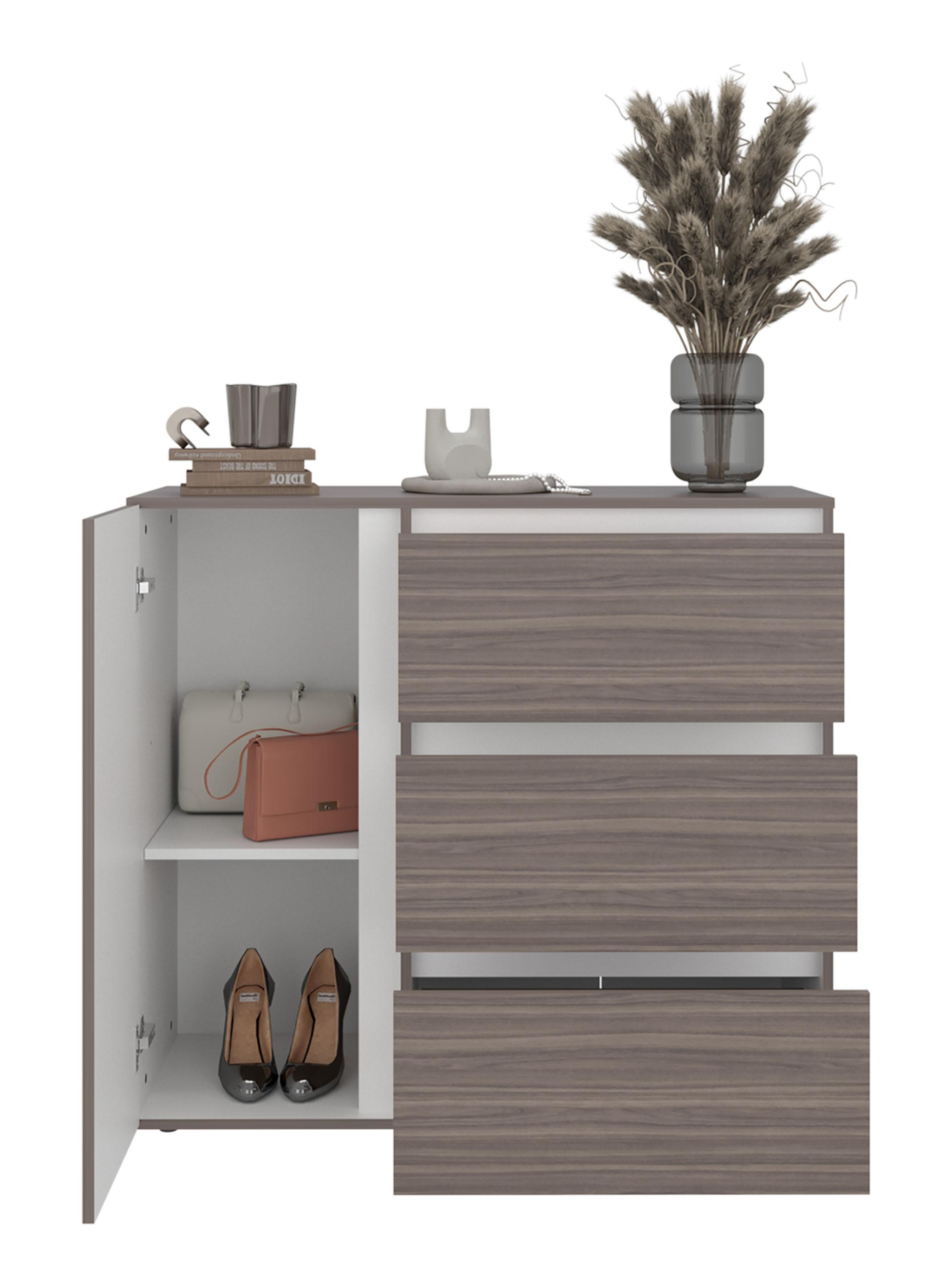 Cómoda 1 Puerta con 3 Cajones Niza Avellana y Blanco-3