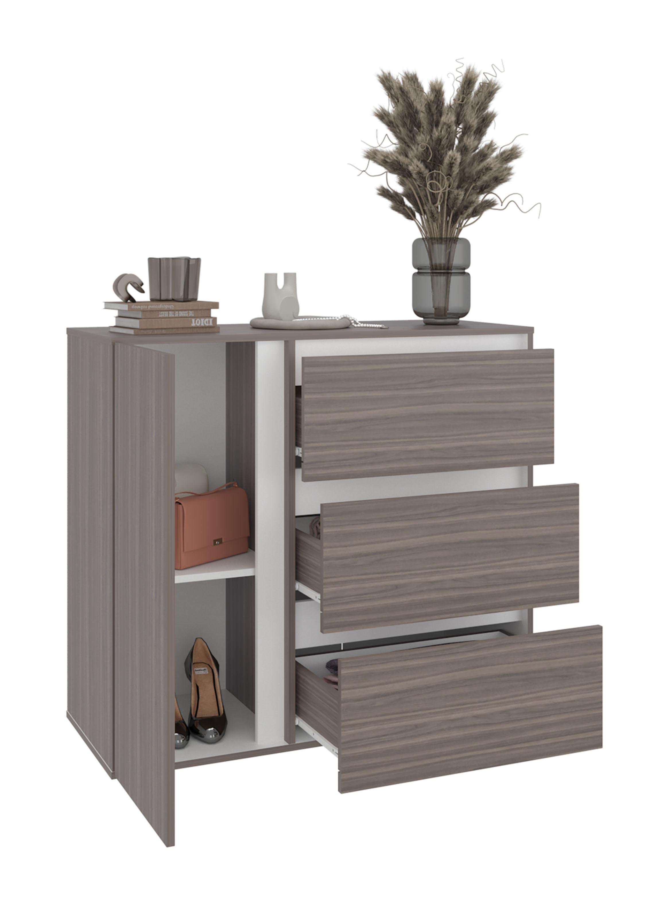 Cómoda 1 Puerta con 3 Cajones Niza Avellana y Blanco-2