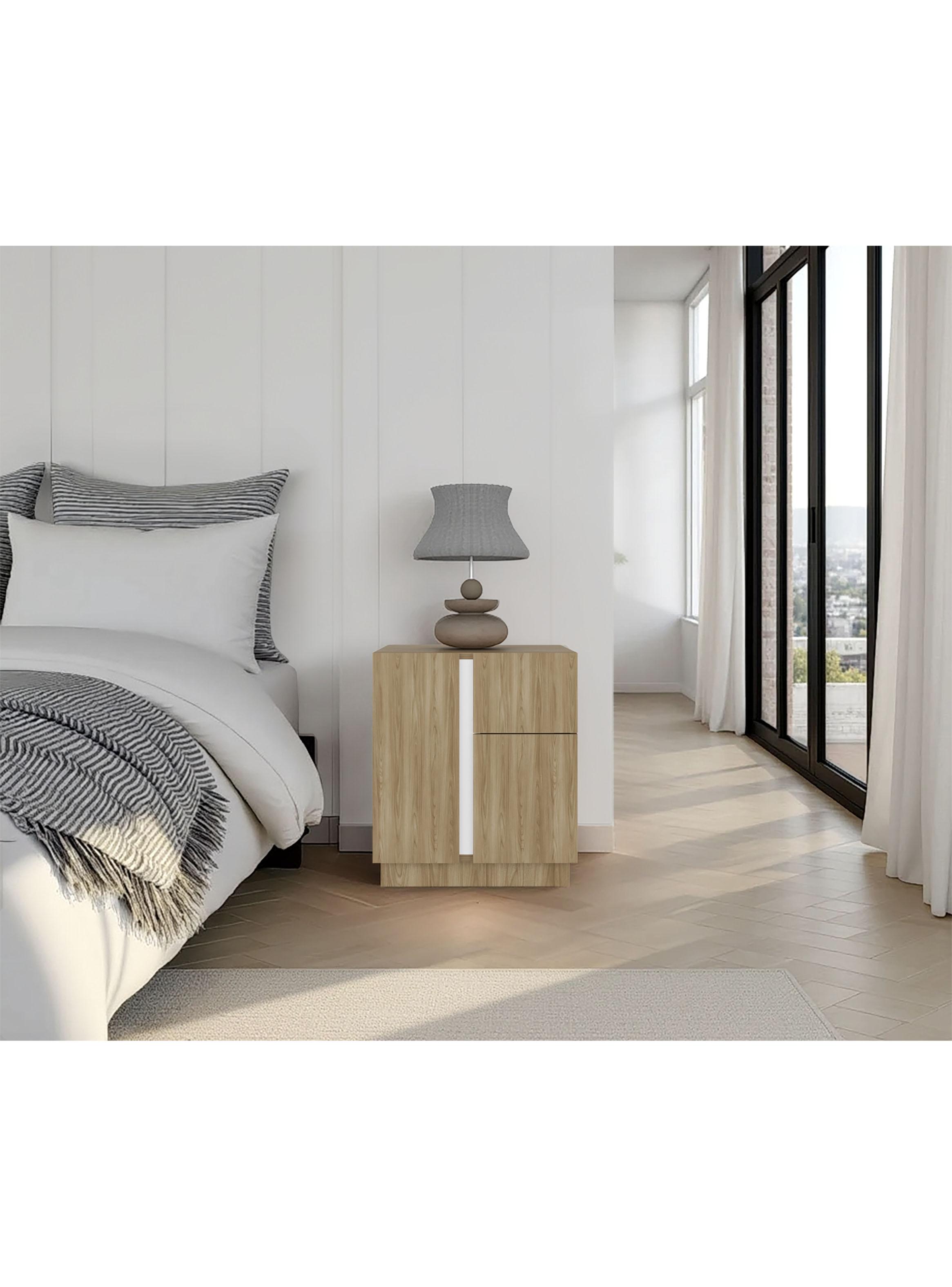 Velador 2 Puertas 1 Cajón Carmi Fresno y Blanco-4