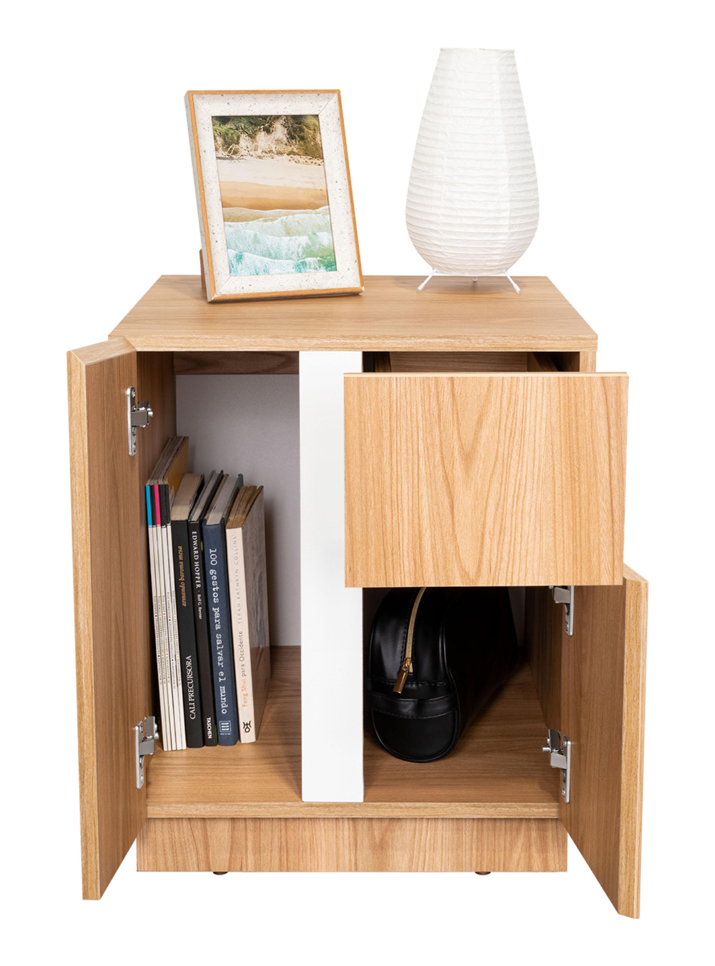 Velador 2 Puertas 1 Cajón Carmi Fresno y Blanco-3