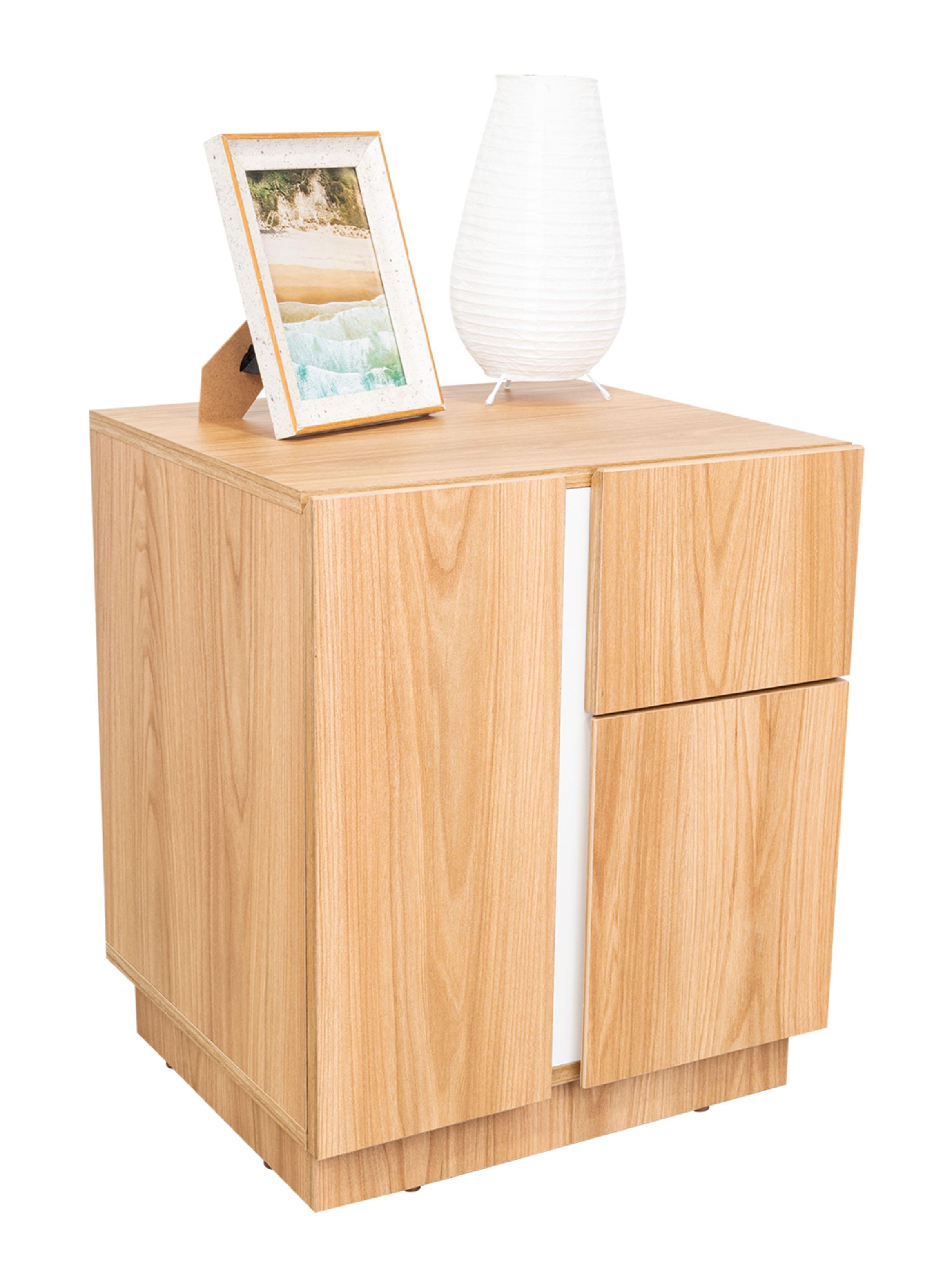 Velador 2 Puertas 1 Cajón Carmi Fresno y Blanco-2