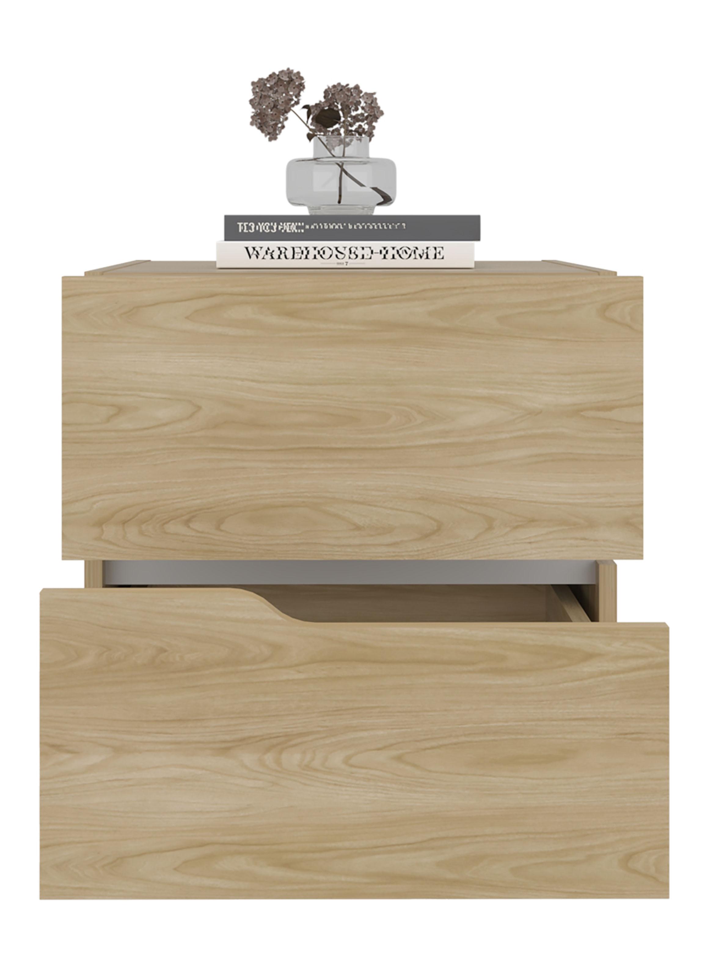 Velador 2 Cajones Bonnie Fresno y Blanco-2