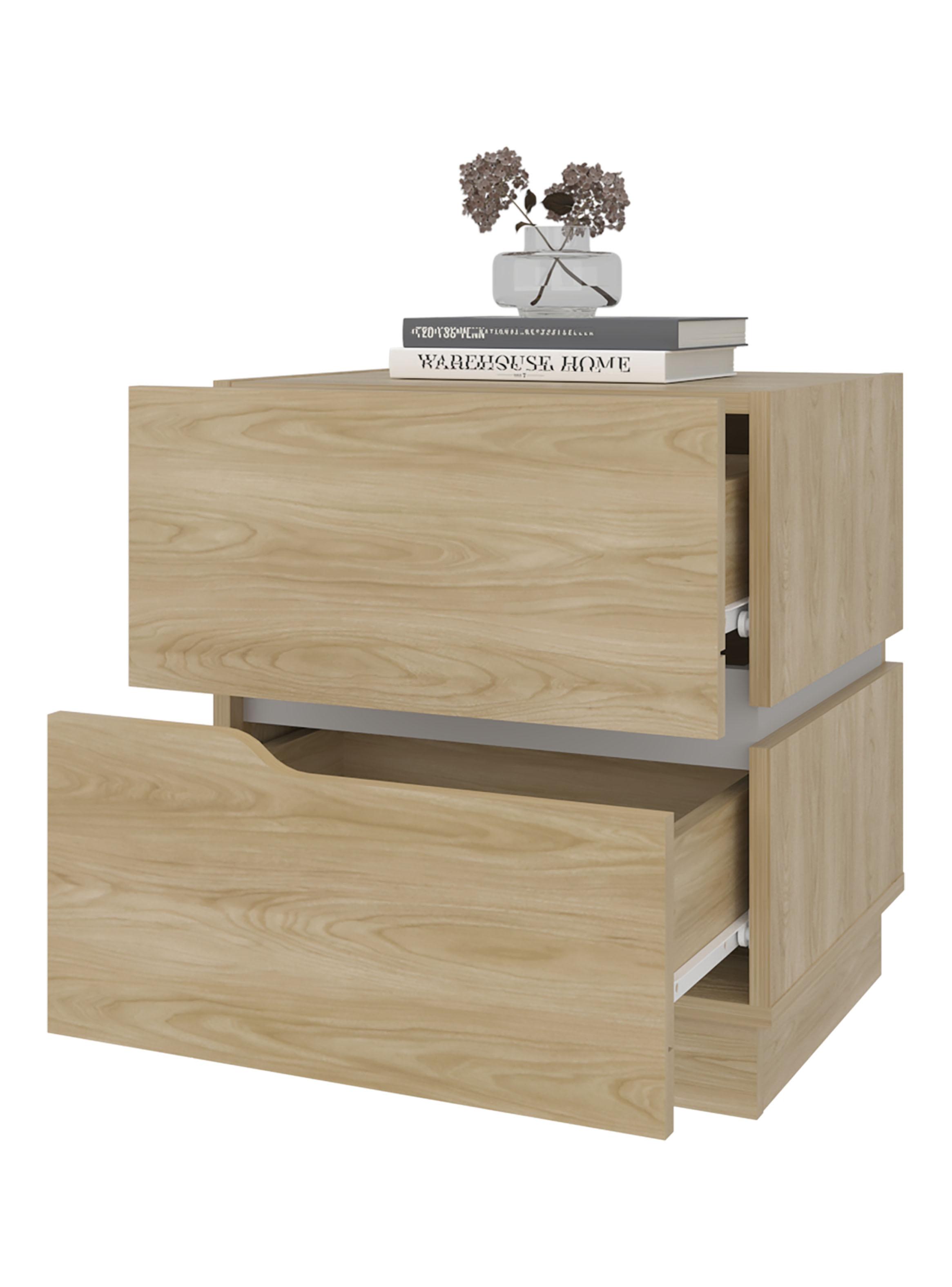 Velador 2 Cajones Bonnie Fresno y Blanco-3