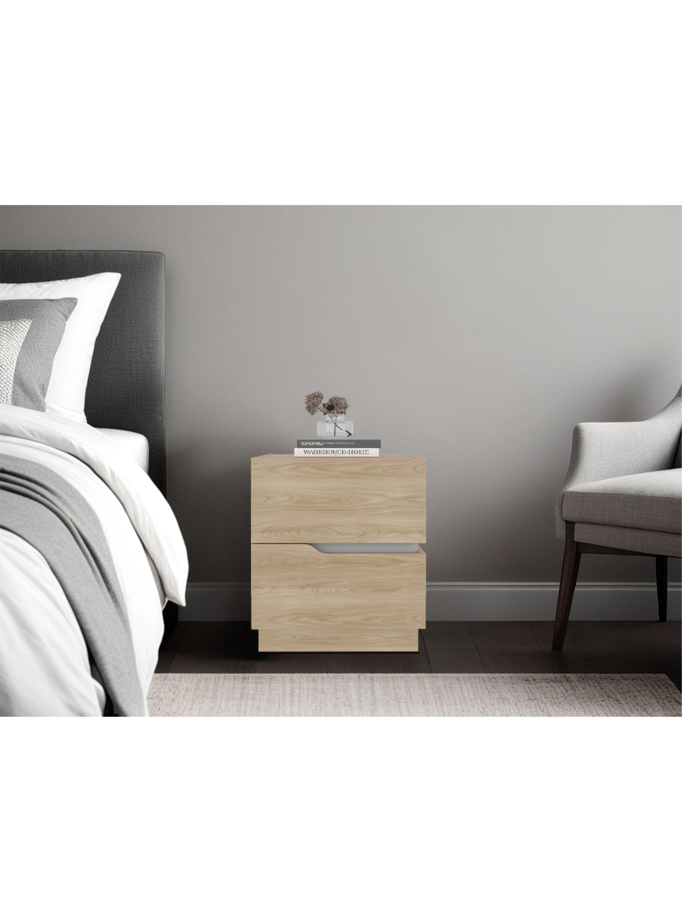 Velador 2 Cajones Bonnie Fresno y Blanco-4