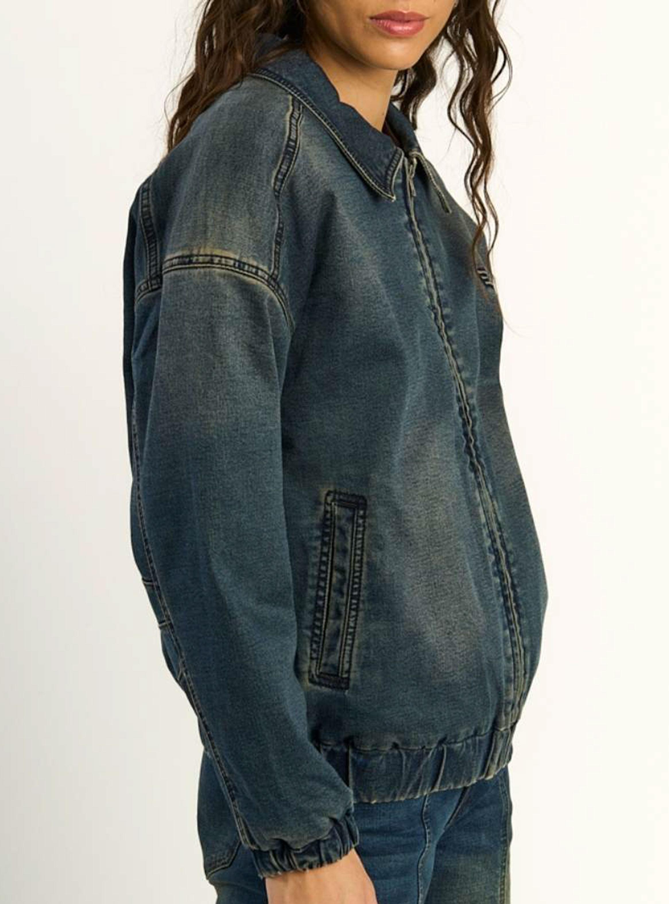 Chaqueta Denim Mujer Full Zipper Jogger Denim Forro Moletón-1