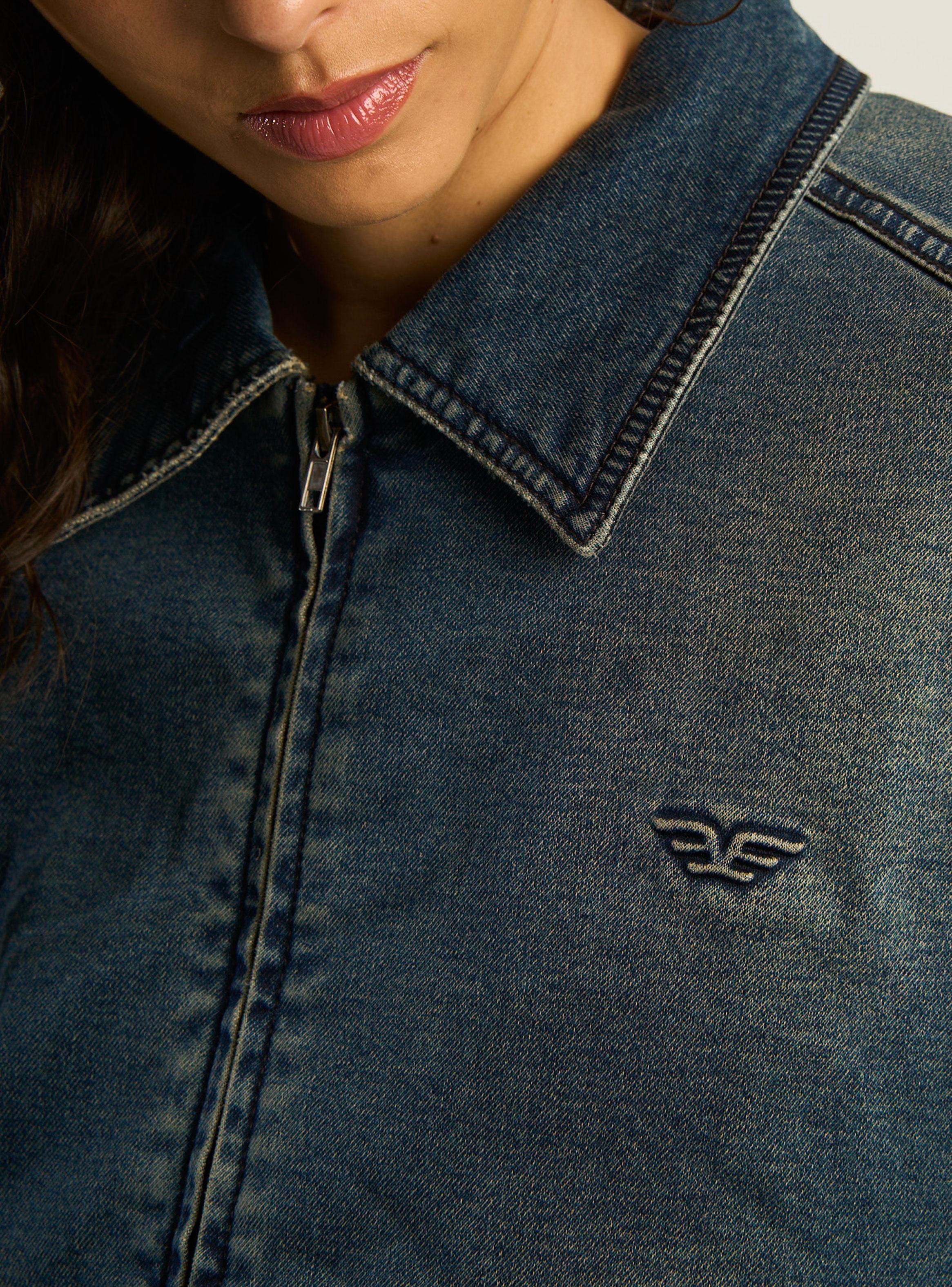 Chaqueta Denim Mujer Full Zipper Jogger Denim Forro Moletón-2