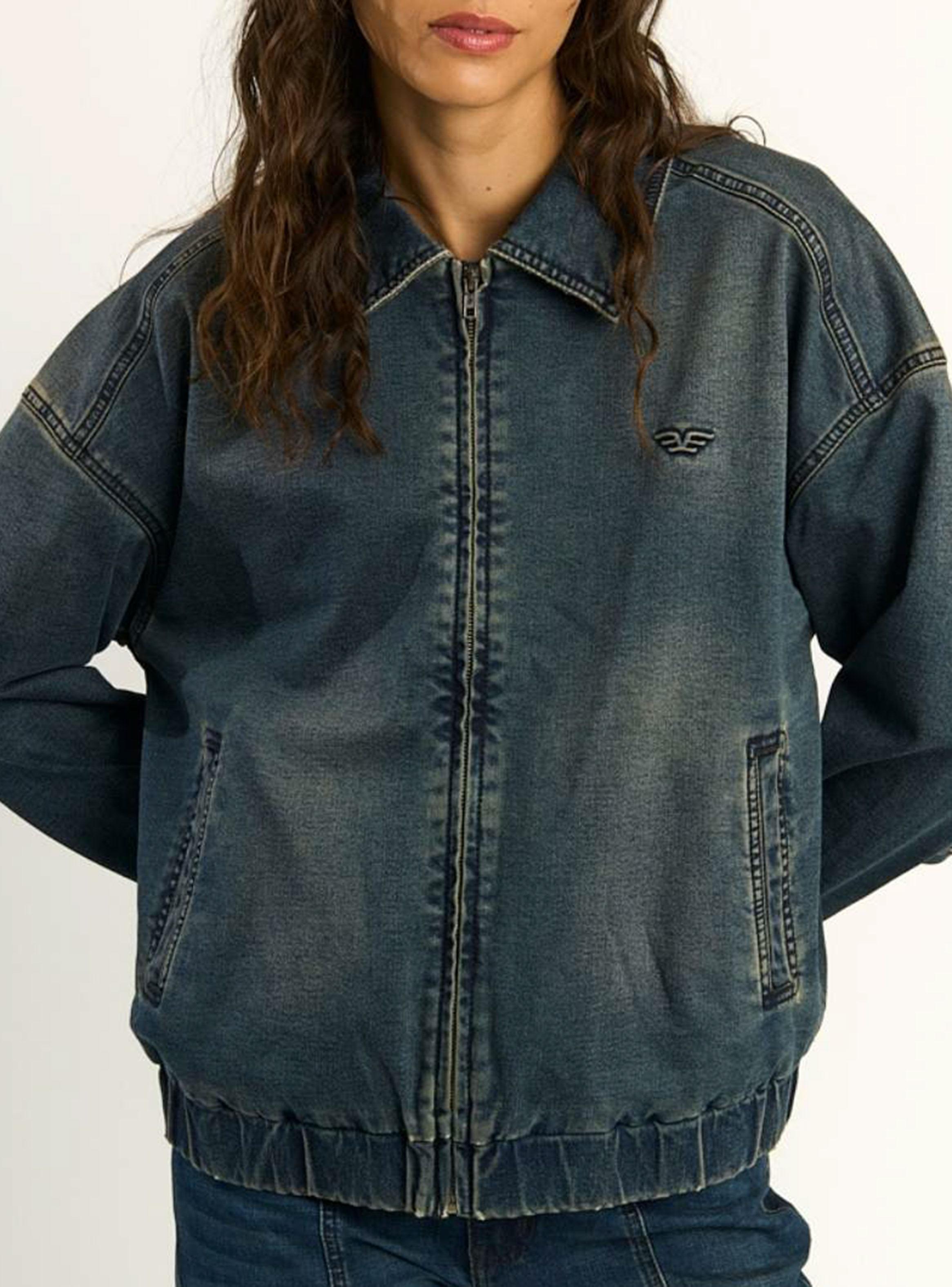 Chaqueta Denim Mujer Full Zipper Jogger Denim Forro Moletón-0