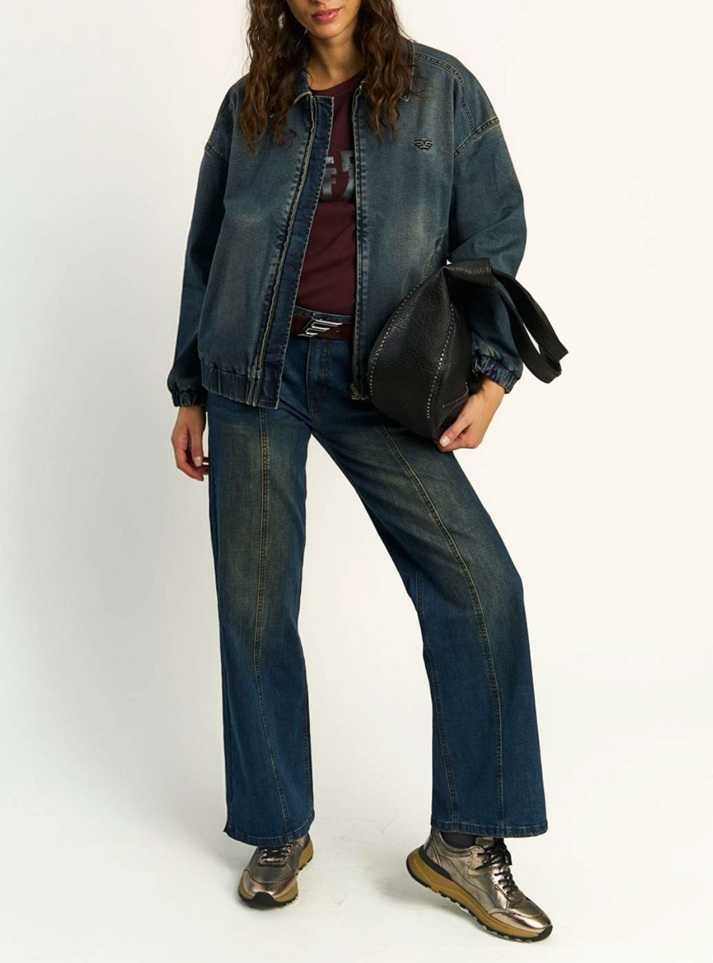 Chaqueta Denim Mujer Full Zipper Jogger Denim Forro Moletón-3