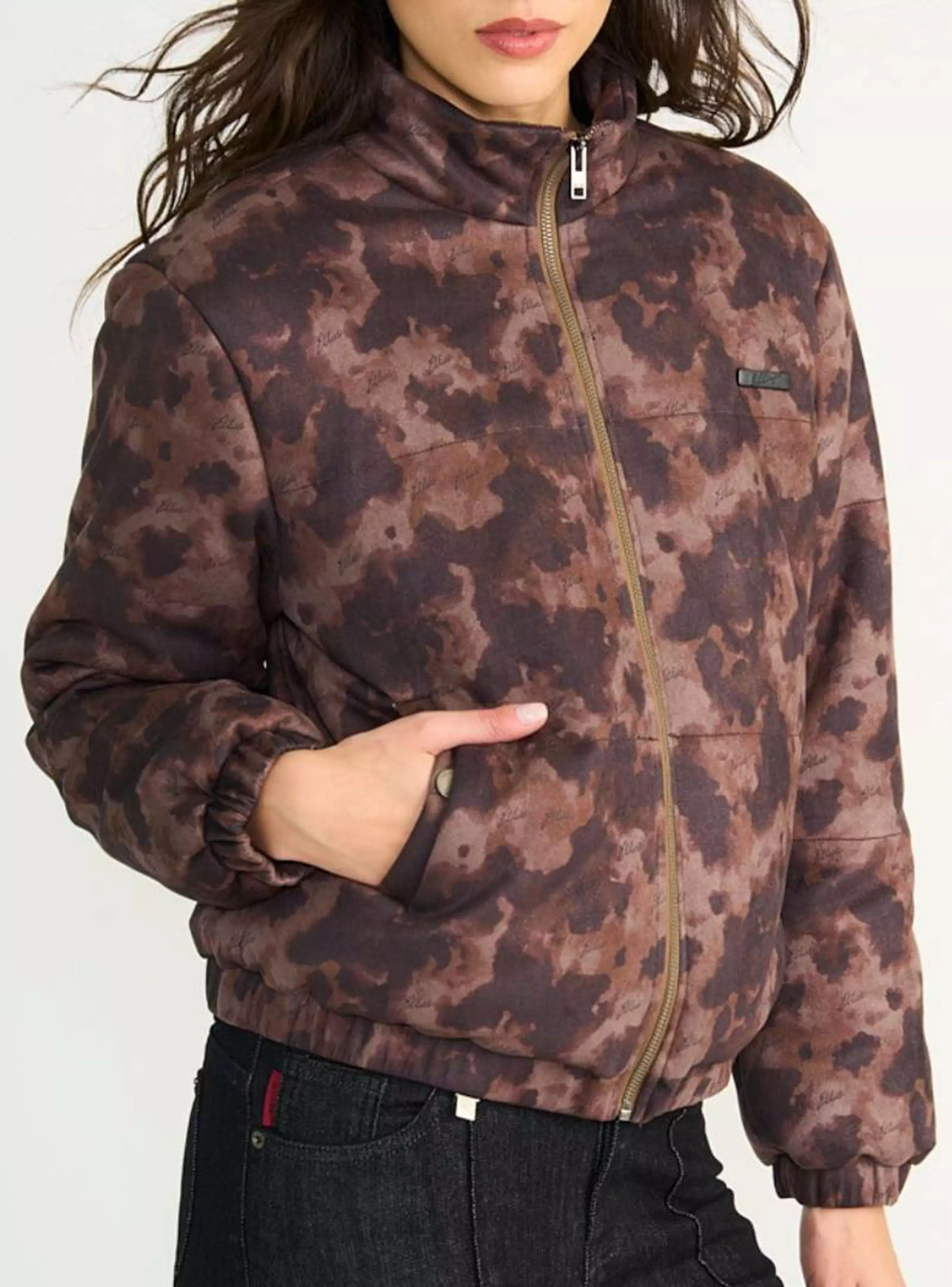Chaqueta Puffa Bomber Suede Animal Print Cow Espresso-2