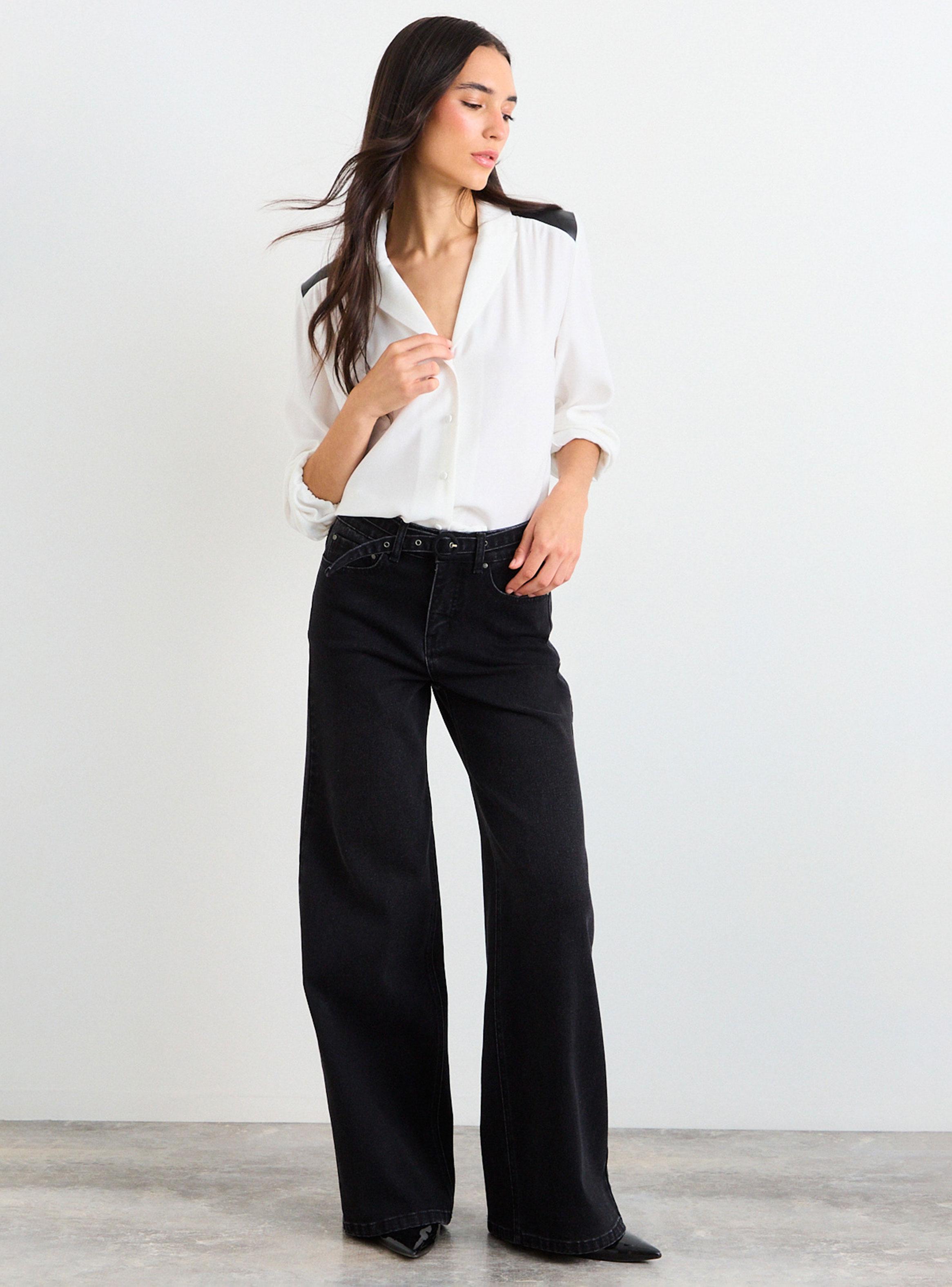 Blusa con Solapa Hombreras y Pu en Hombros-4