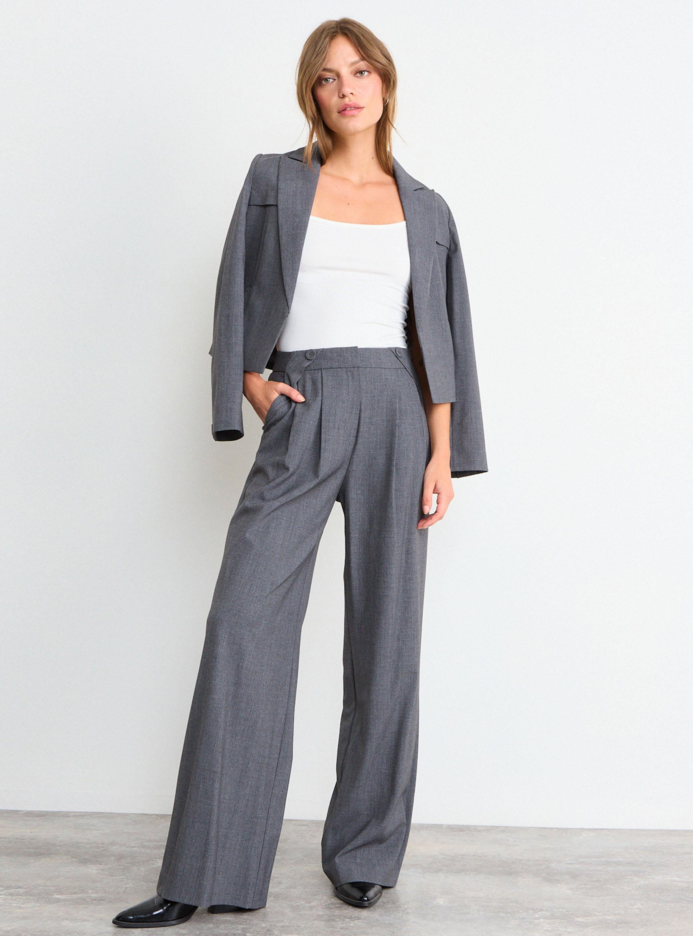 Pantalón Liso Corte Alto Straight Fit-4