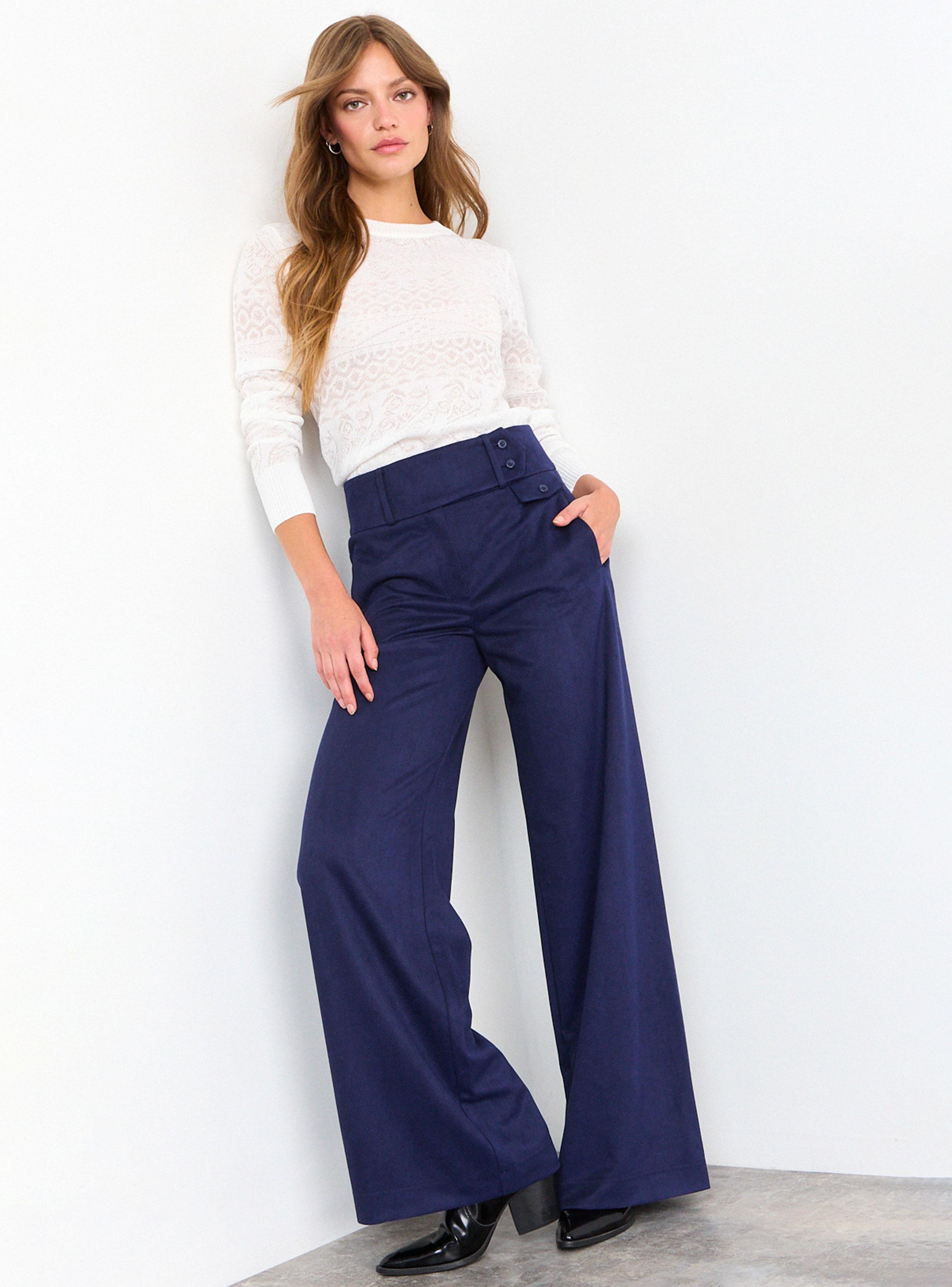 Pantalón Liso Cierre Wide Leg Tiro Medio-4