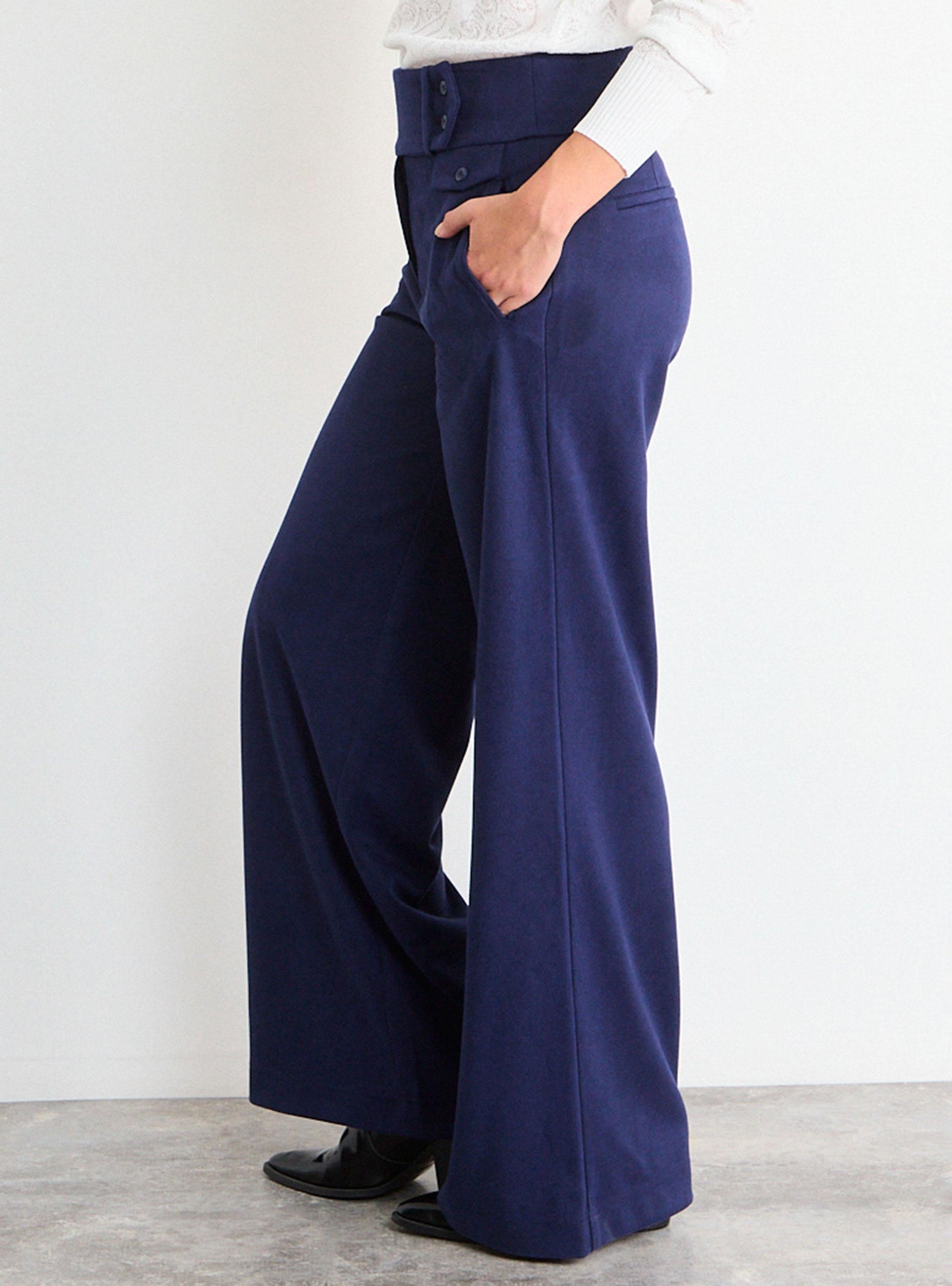 Pantalón Liso Cierre Wide Leg Tiro Medio-2