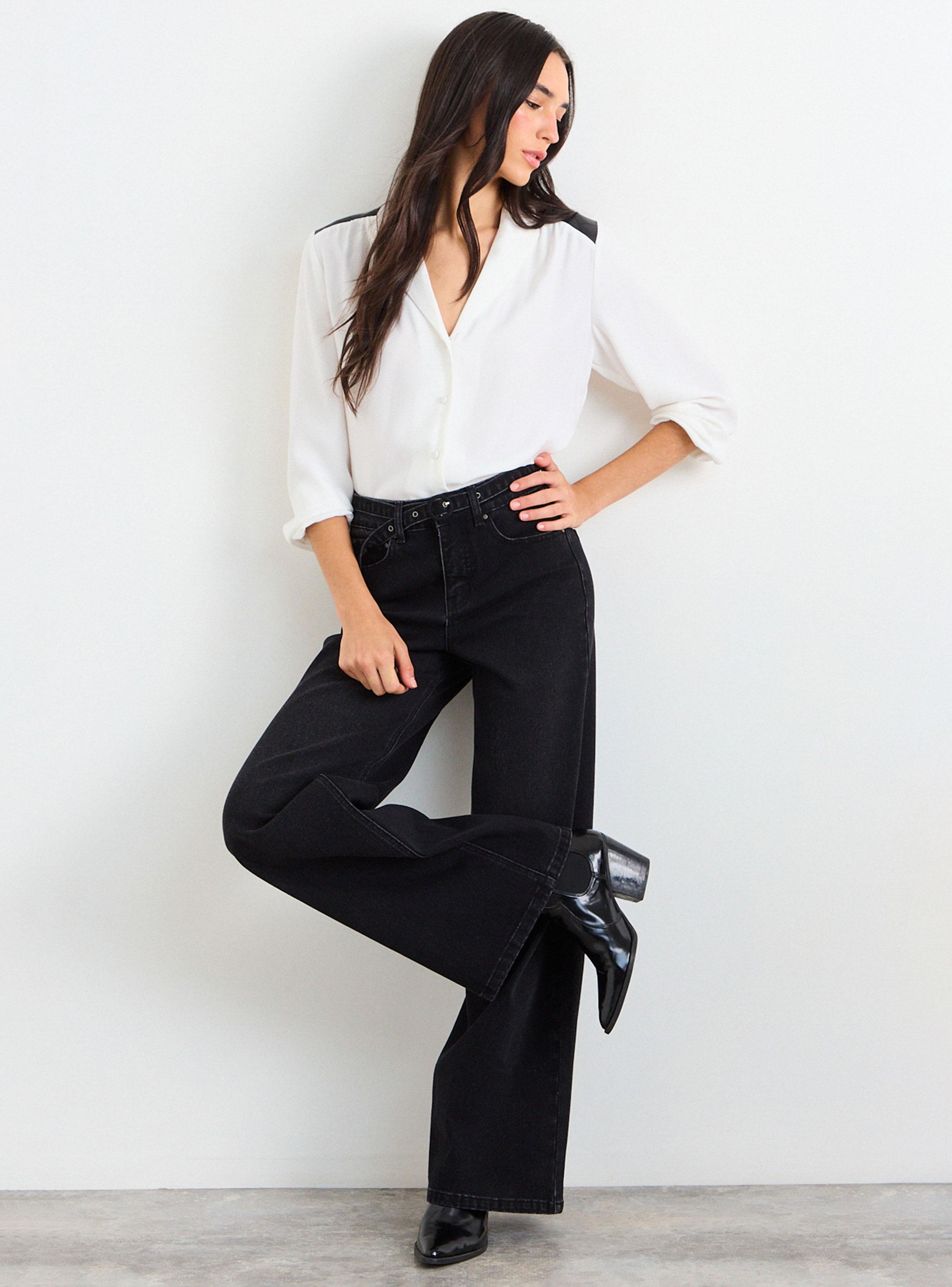 Jeans Liso Wide Leg de Tiro Medio-4