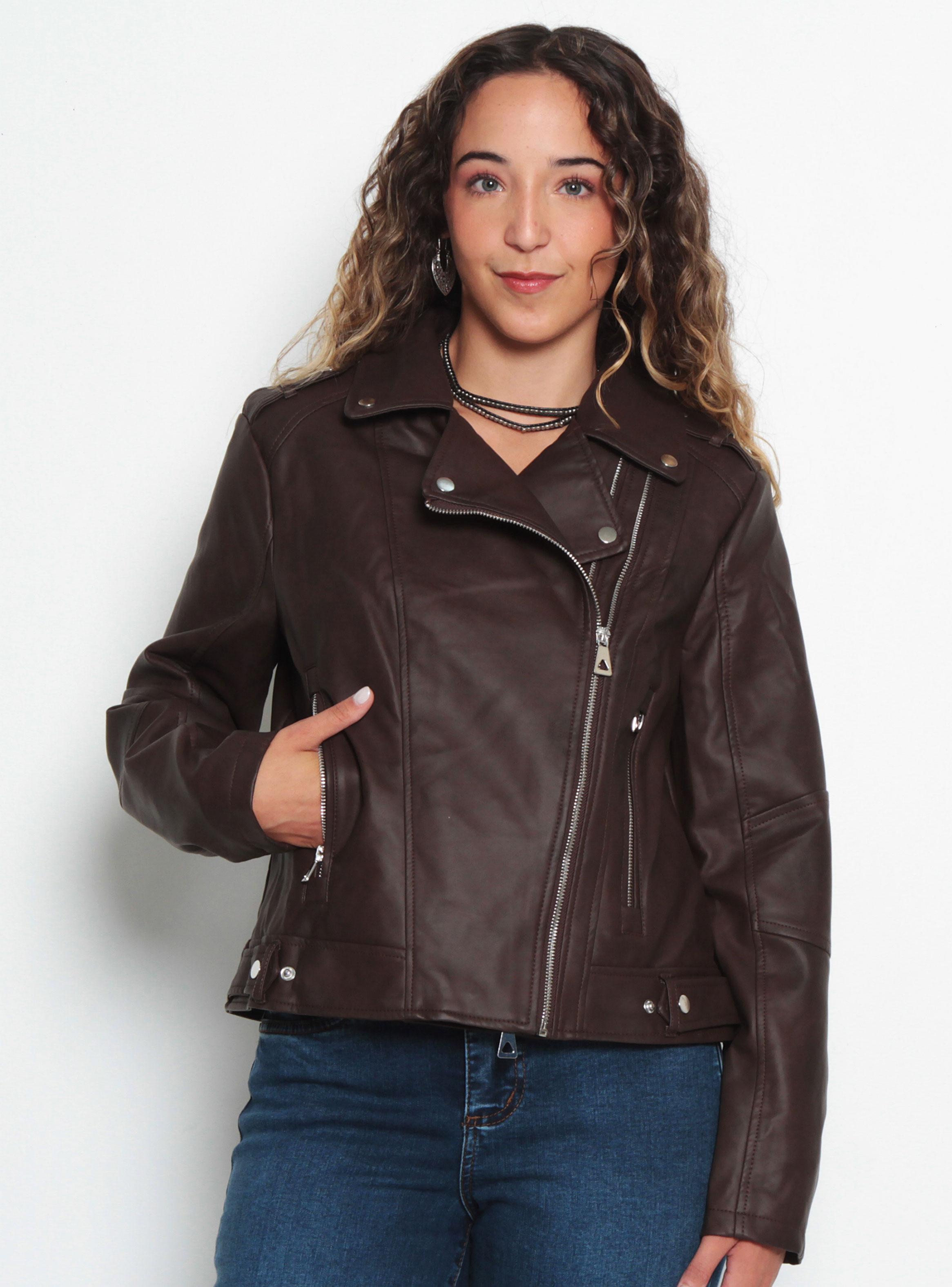 Chaqueta Motoquera Manga Larga de Cuero Ecológico-0